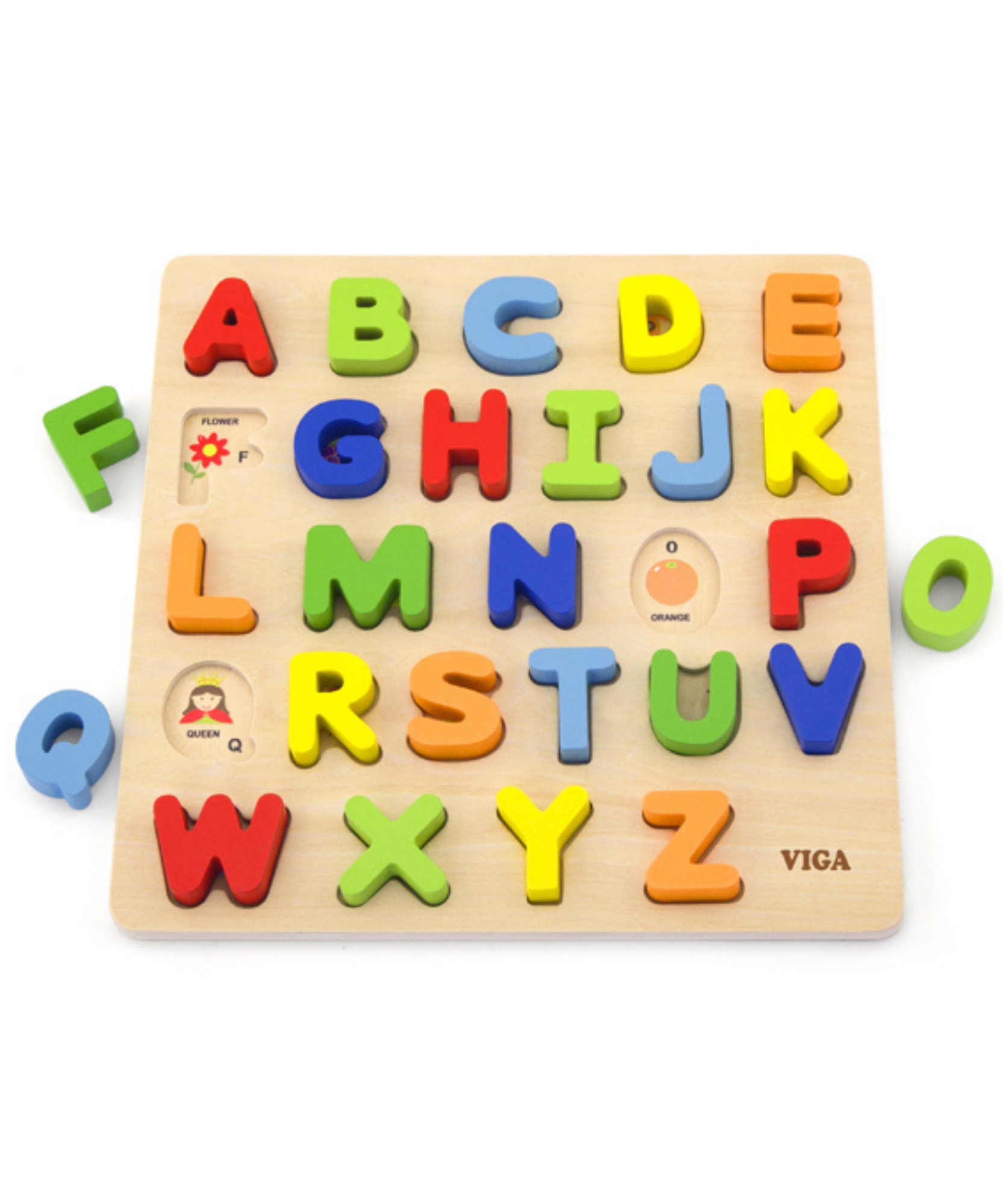 Viga Uppercase Alpabets, 26 Piece Block Puzzle, Montessori Wooden Toy, Develops Sensory, Cognitive & Fine Motor Skills, Non-Toxic & Eco-friendly Kids Educational Toy, Suitable for Children Aged 18M+