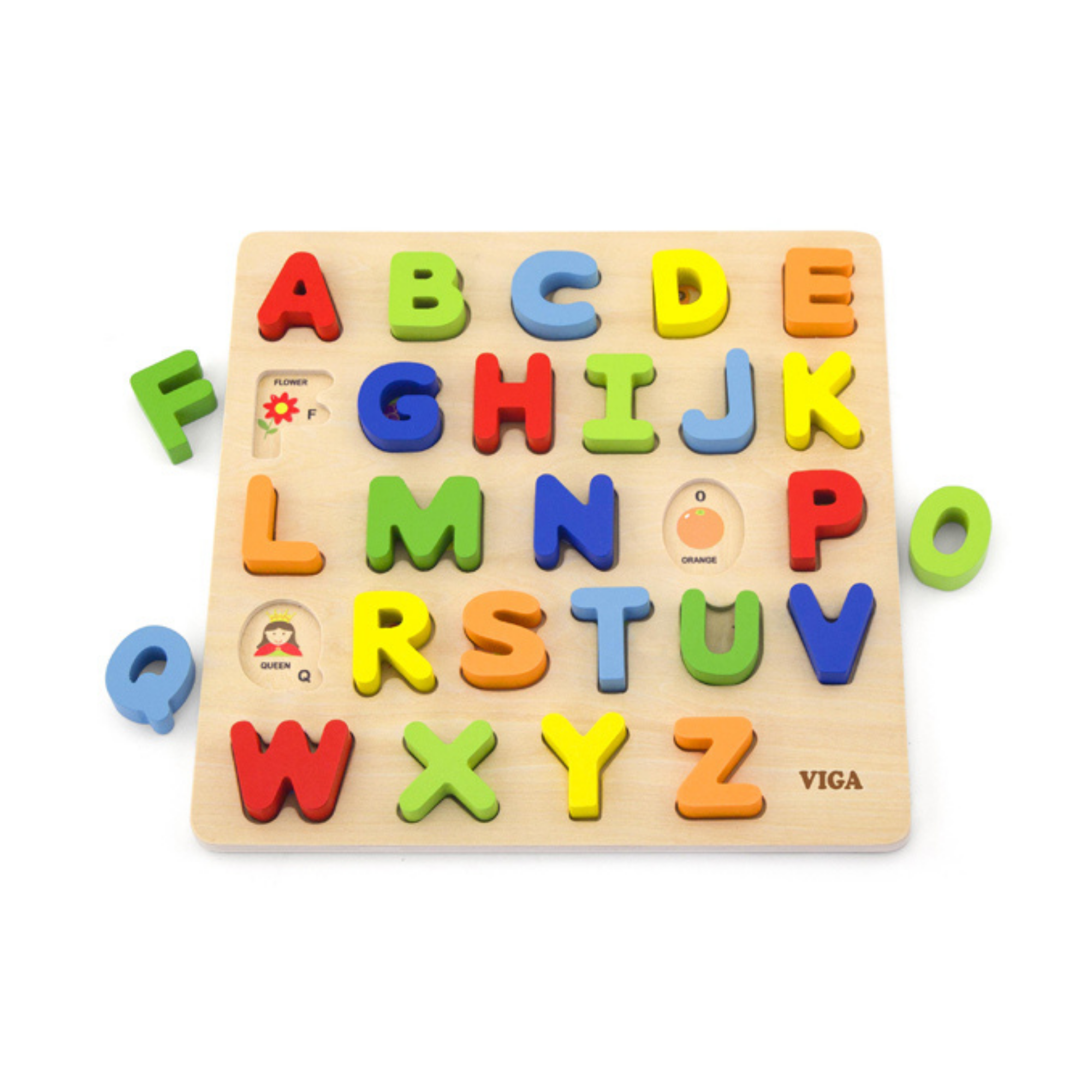 Viga Uppercase Alpabets, 26 Piece Block Puzzle, Montessori Wooden Toy, Develops Sensory, Cognitive & Fine Motor Skills, Non-Toxic & Eco-friendly Kids Educational Toy, Suitable for Children Aged 18M+