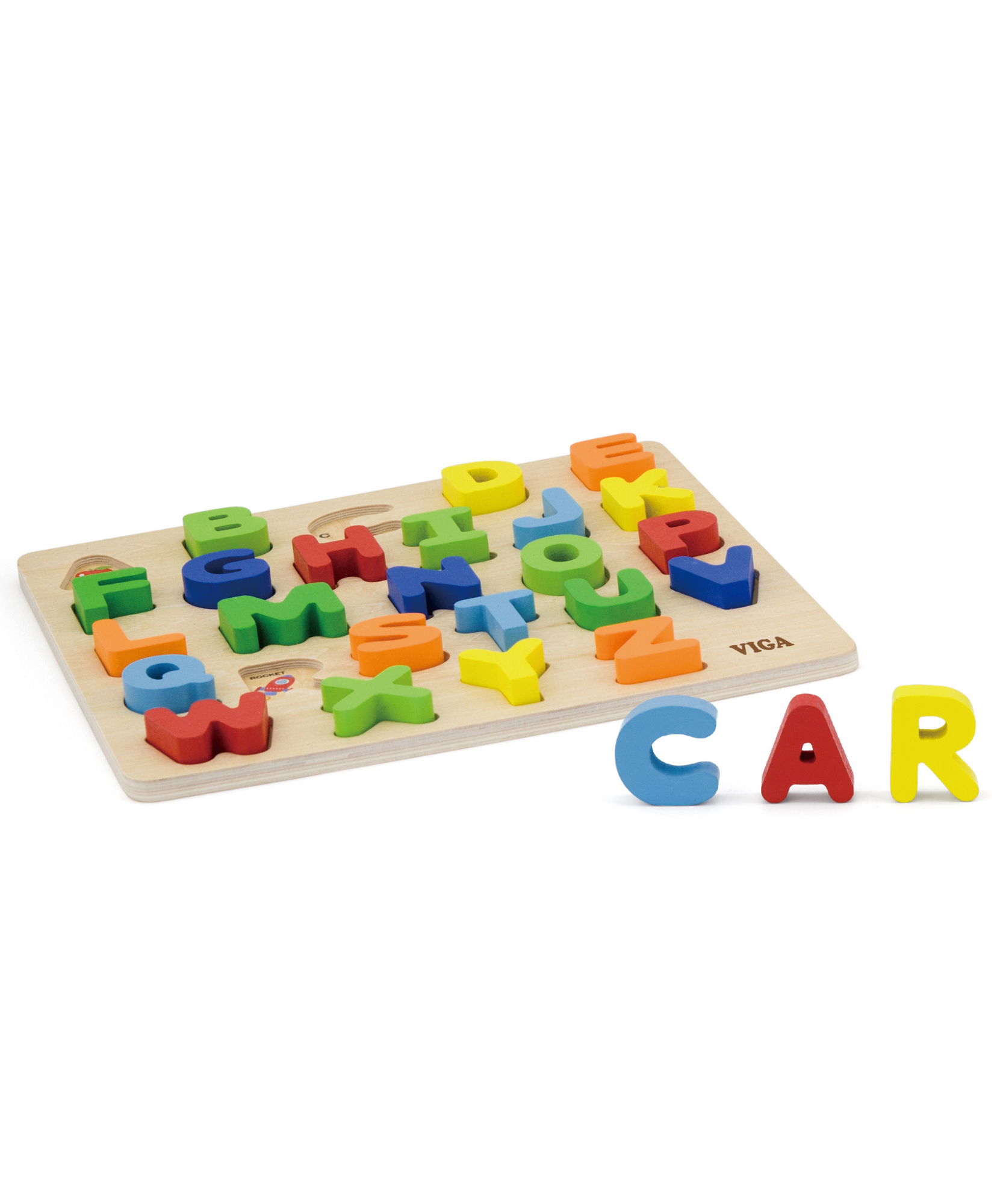 Viga Uppercase Alpabets, 26 Piece Block Puzzle, Montessori Wooden Toy, Develops Sensory, Cognitive & Fine Motor Skills, Non-Toxic & Eco-friendly Kids Educational Toy, Suitable for Children Aged 18M+
