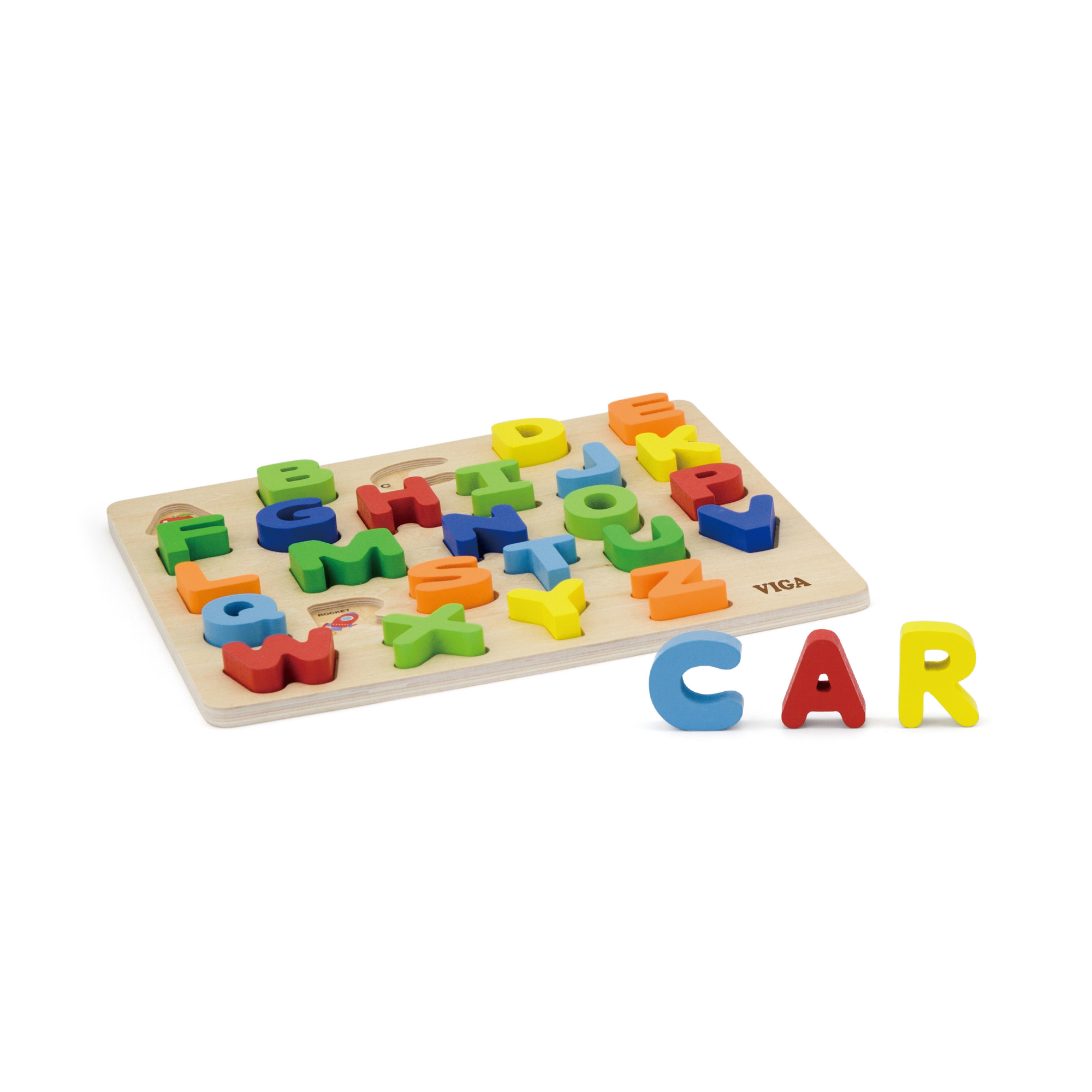 Viga Uppercase Alpabets, 26 Piece Block Puzzle, Montessori Wooden Toy, Develops Sensory, Cognitive & Fine Motor Skills, Non-Toxic & Eco-friendly Kids Educational Toy, Suitable for Children Aged 18M+
