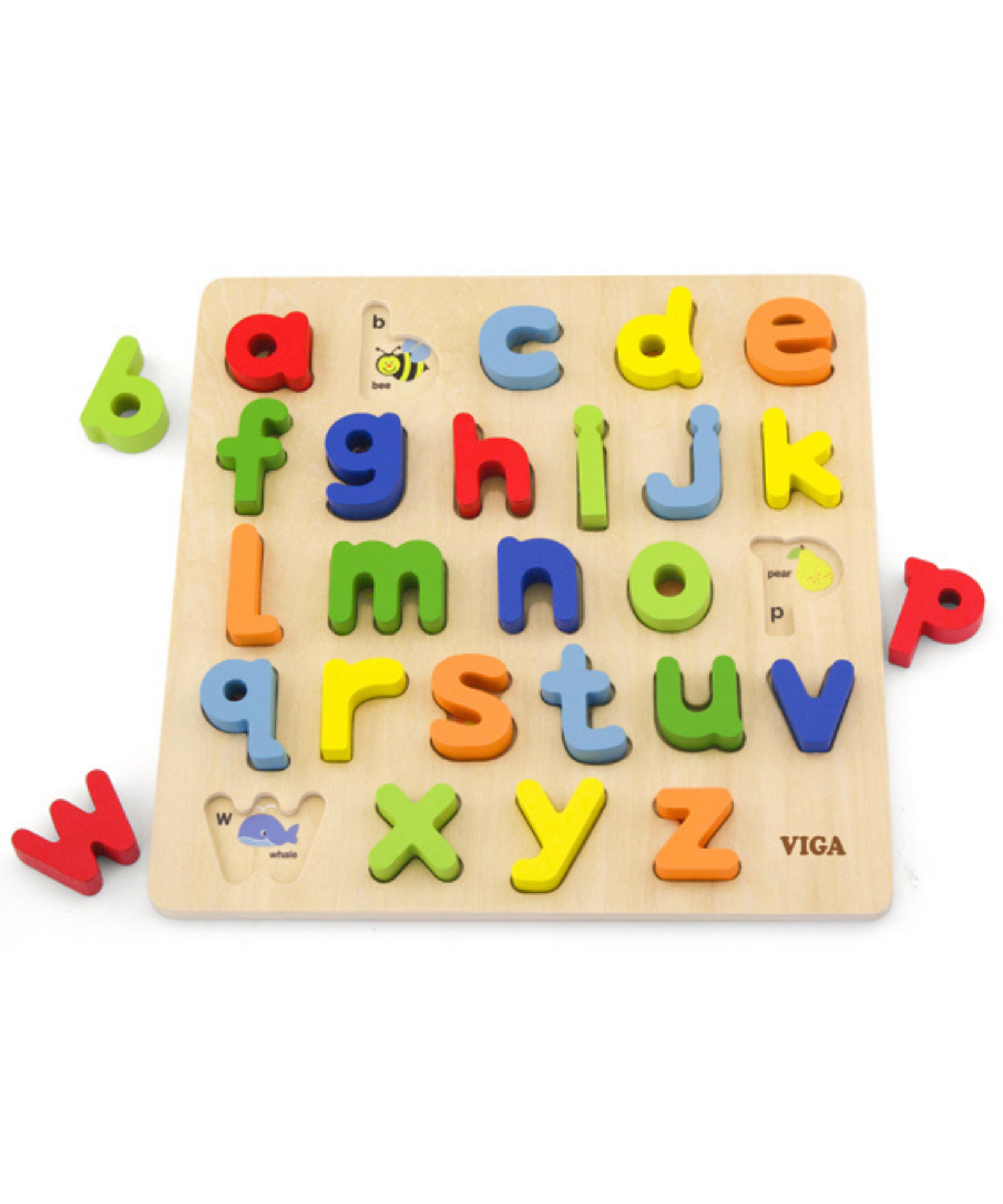 Viga Lowercase Alphabets, 26 Piece Block Puzzle, Montessori Wooden Toy, Develops Sensory, Cognitive & Fine Motor Skills, Non-Toxic & Eco-friendly Kids Educational Toy, Suitable for Children Aged 18M+