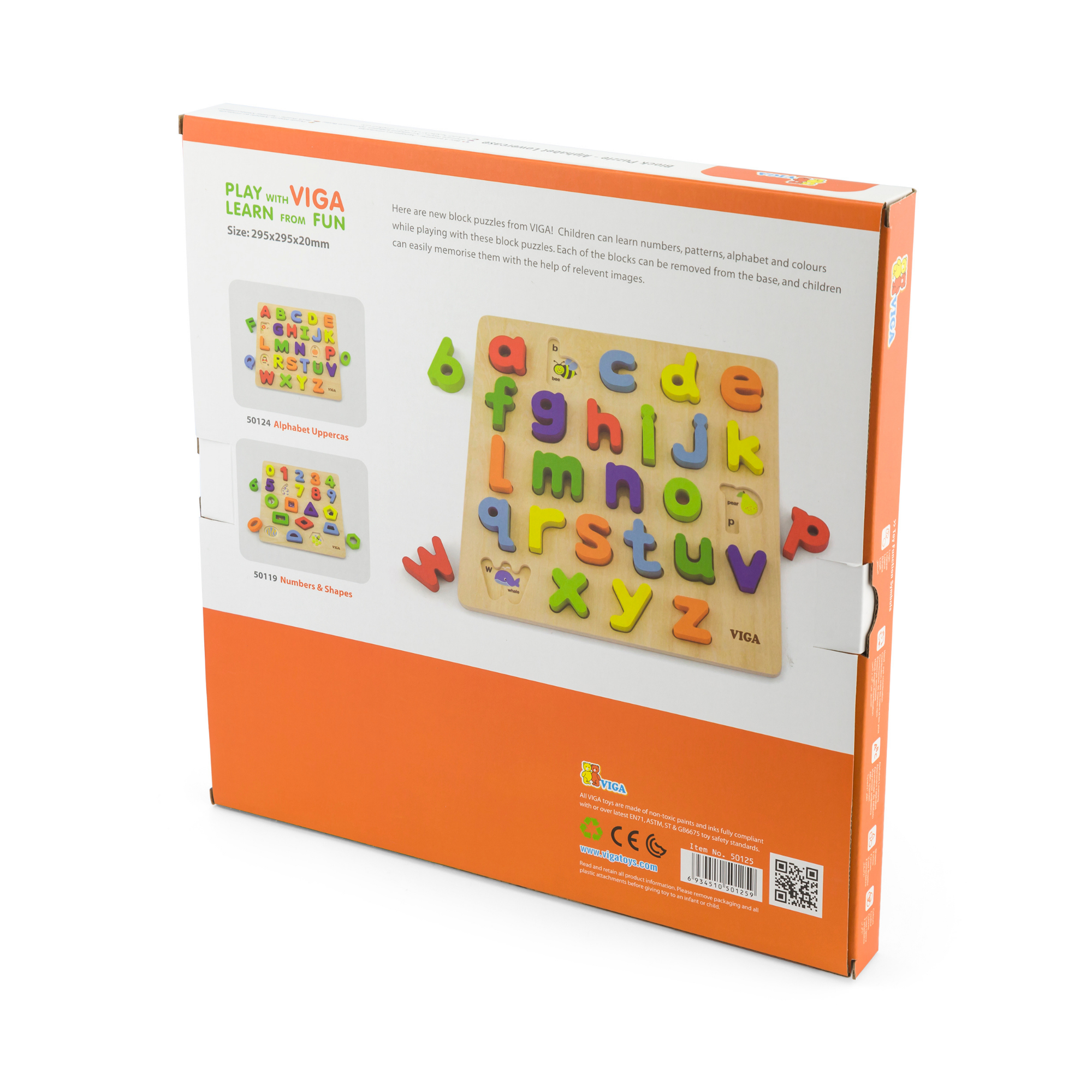 Viga Lowercase Alphabets, 26 Piece Block Puzzle, Montessori Wooden Toy, Develops Sensory, Cognitive & Fine Motor Skills, Non-Toxic & Eco-friendly Kids Educational Toy, Suitable for Children Aged 18M+