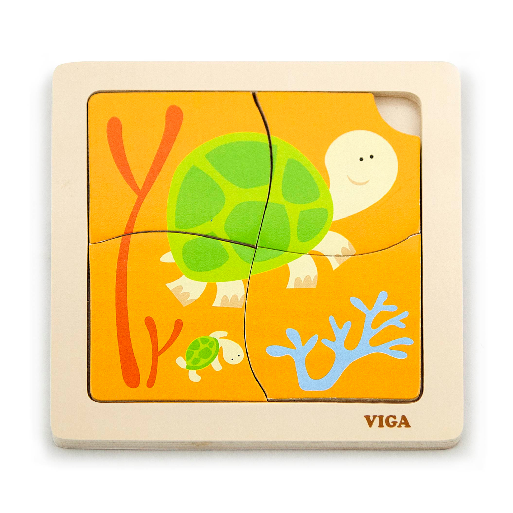 Viga Tortoise, 4 Piece Block Puzzle, Montessori Wooden Toy, Develops Sensory, Cognitive & Fine Motor Skills, Non-Toxic & Eco-friendly Kids Educational Toy, Suitable for Boys and Girls Aged 12M+