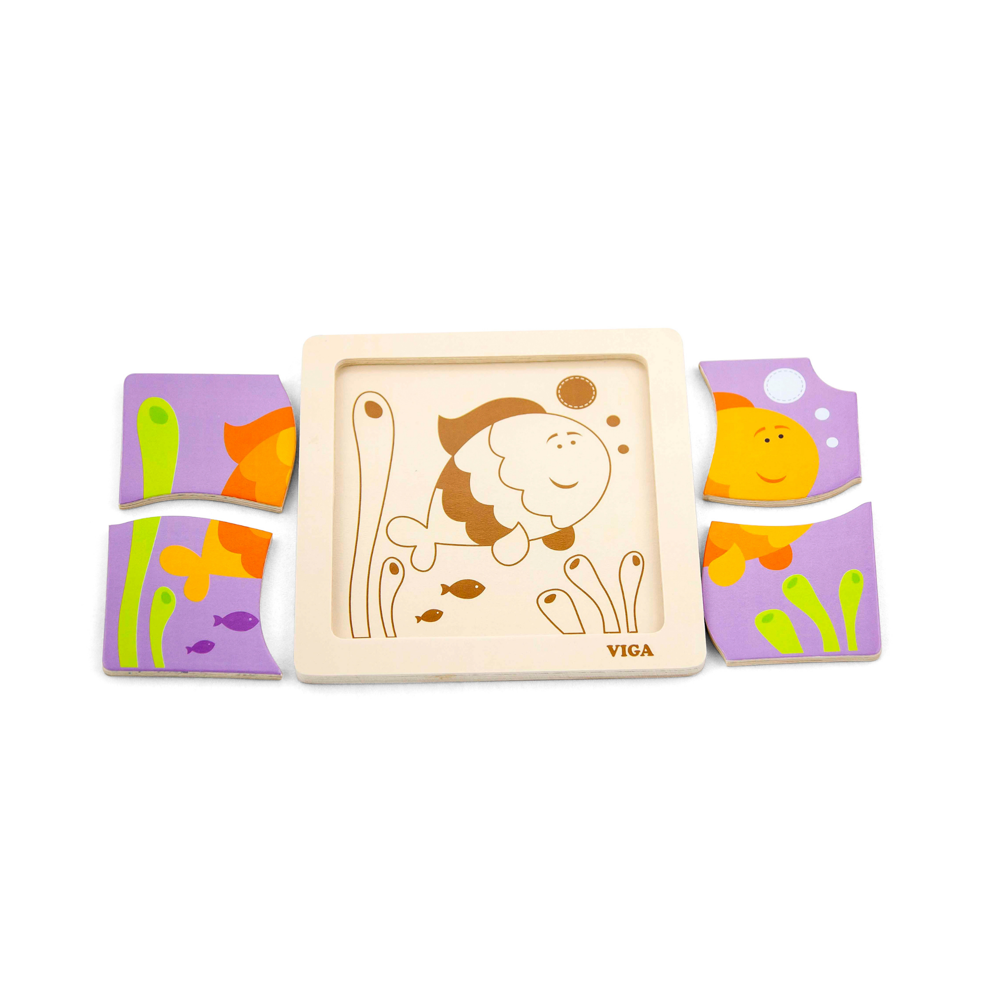 لعبة فيجا فيش، أحجية مكعبات من 4 قطع، لعبة مونتيسوري الخشبية، تنمي المهارات الحسية والإدراكية والحركية الدقيقة، لعبة تعليمية للأطفال غير سامة وصديقة للبيئة، مناسبة للأولاد والبنات من سن 12 شهرًا فما فوق