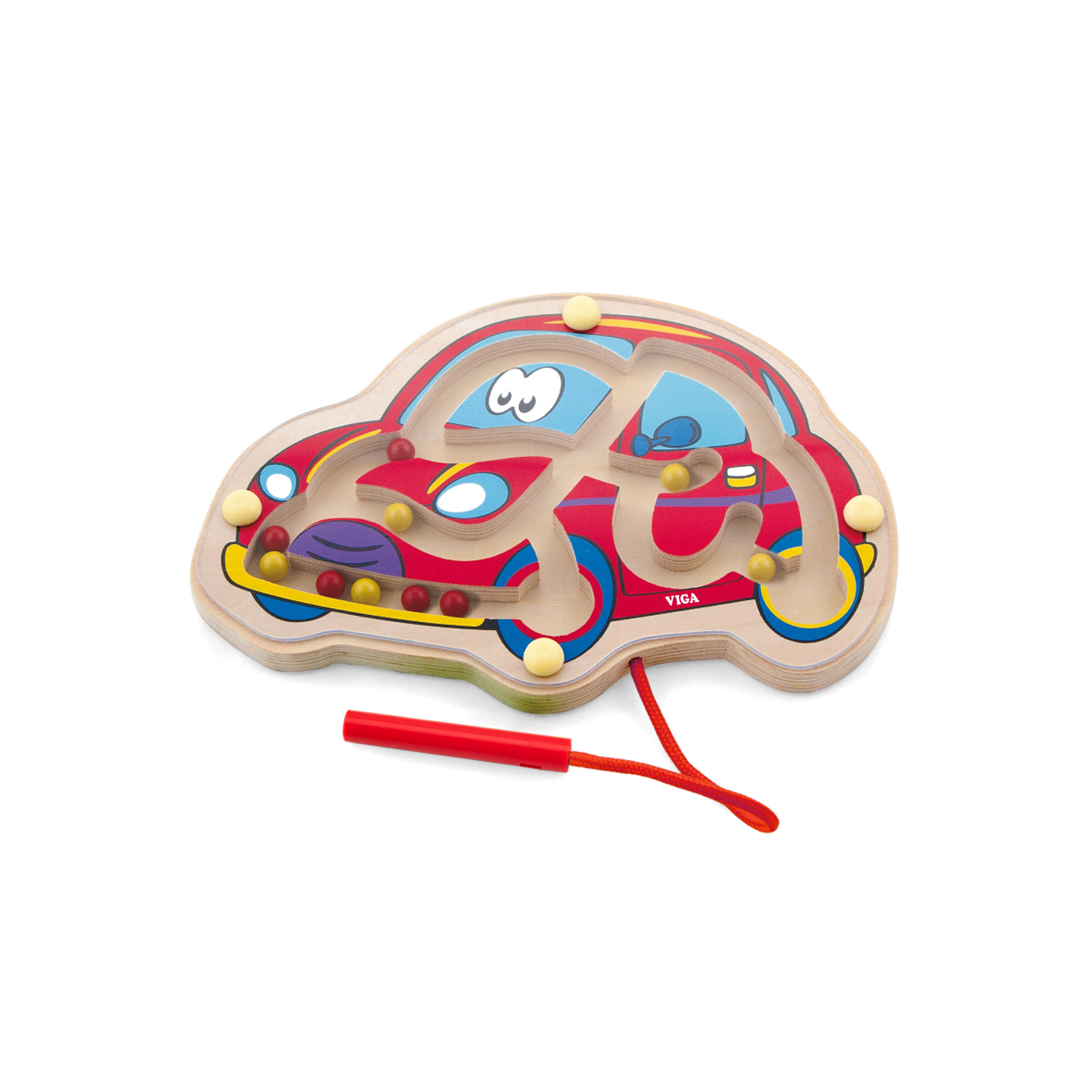 لعبة تتبع الخرز المغناطيسي من فيجا - سيارة، لعبة متاهة خشبية مغناطيسية من مونتيسوري للأطفال الصغار، تنمي التنسيق بين اليد والعين والوعي المكاني والتعرف على الألوان، صديقة للبيئة، دهانات غير سامة، مناسبة للأعمار من 18 شهرًا فما فوق