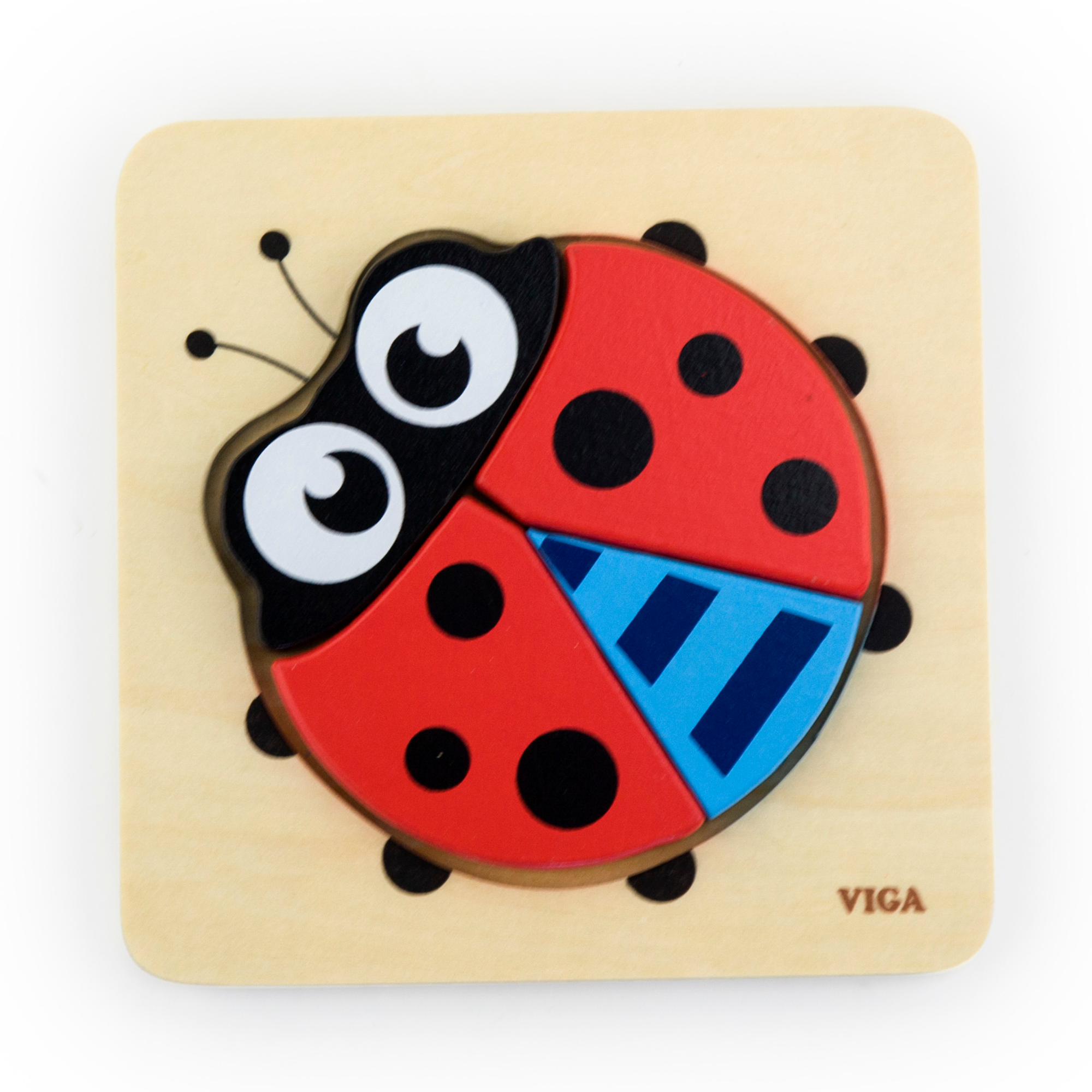 Viga Lady Bird, 4 Piece Block Puzzle, Montessori Wooden Toy, Develops Sensory, Cognitive & Fine Motor Skills, Non-Toxic & Eco-friendly Kids Educational Toy, Suitable for Boys and Girls Aged 18M+