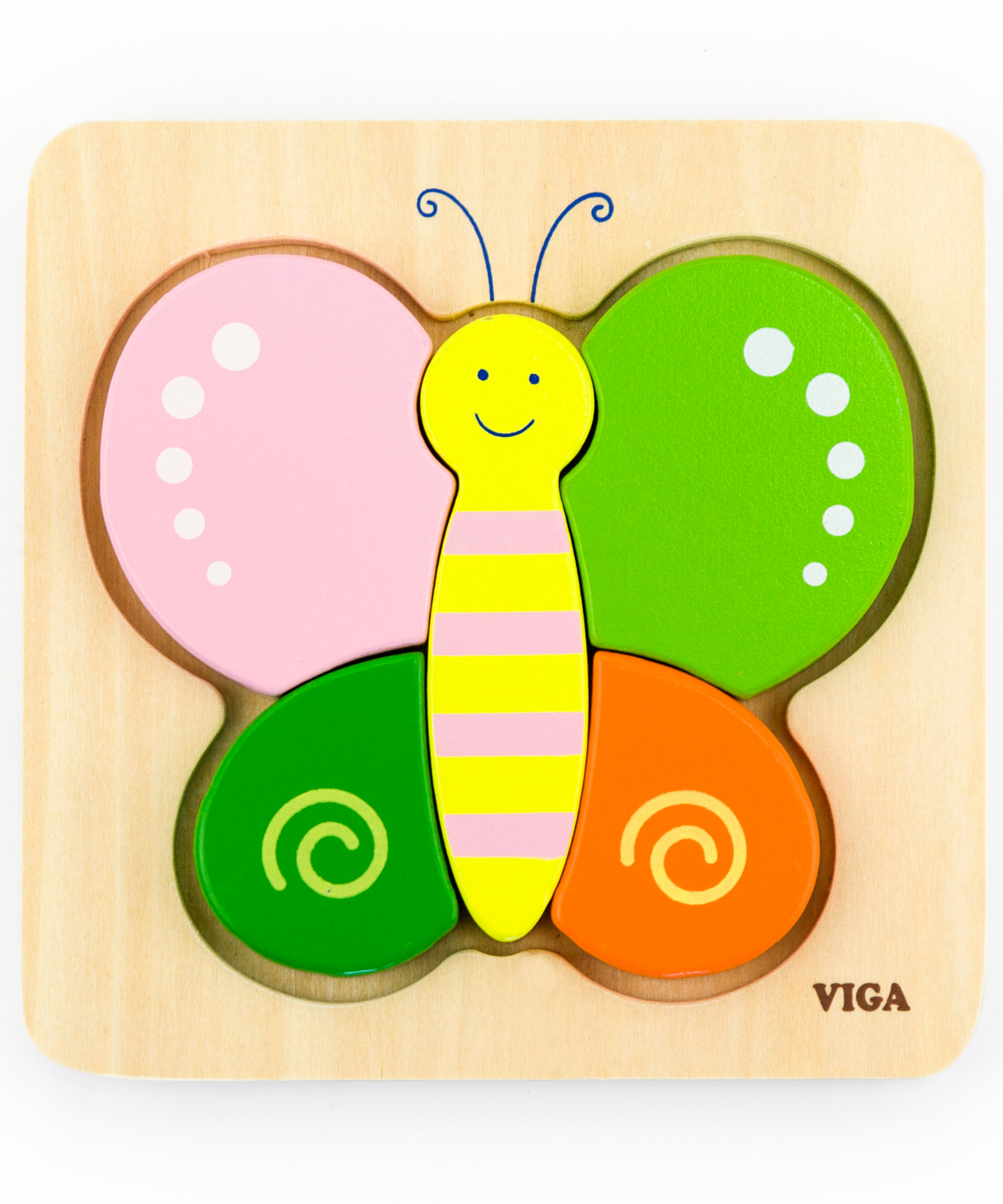Viga Butterfly, 5 Piece Block Puzzle, Montessori Wooden Toy, Develops Sensory, Cognitive & Fine Motor Skills, Non-Toxic & Eco-friendly Kids Educational Toy, Suitable for Boys and Girls Aged 18M+