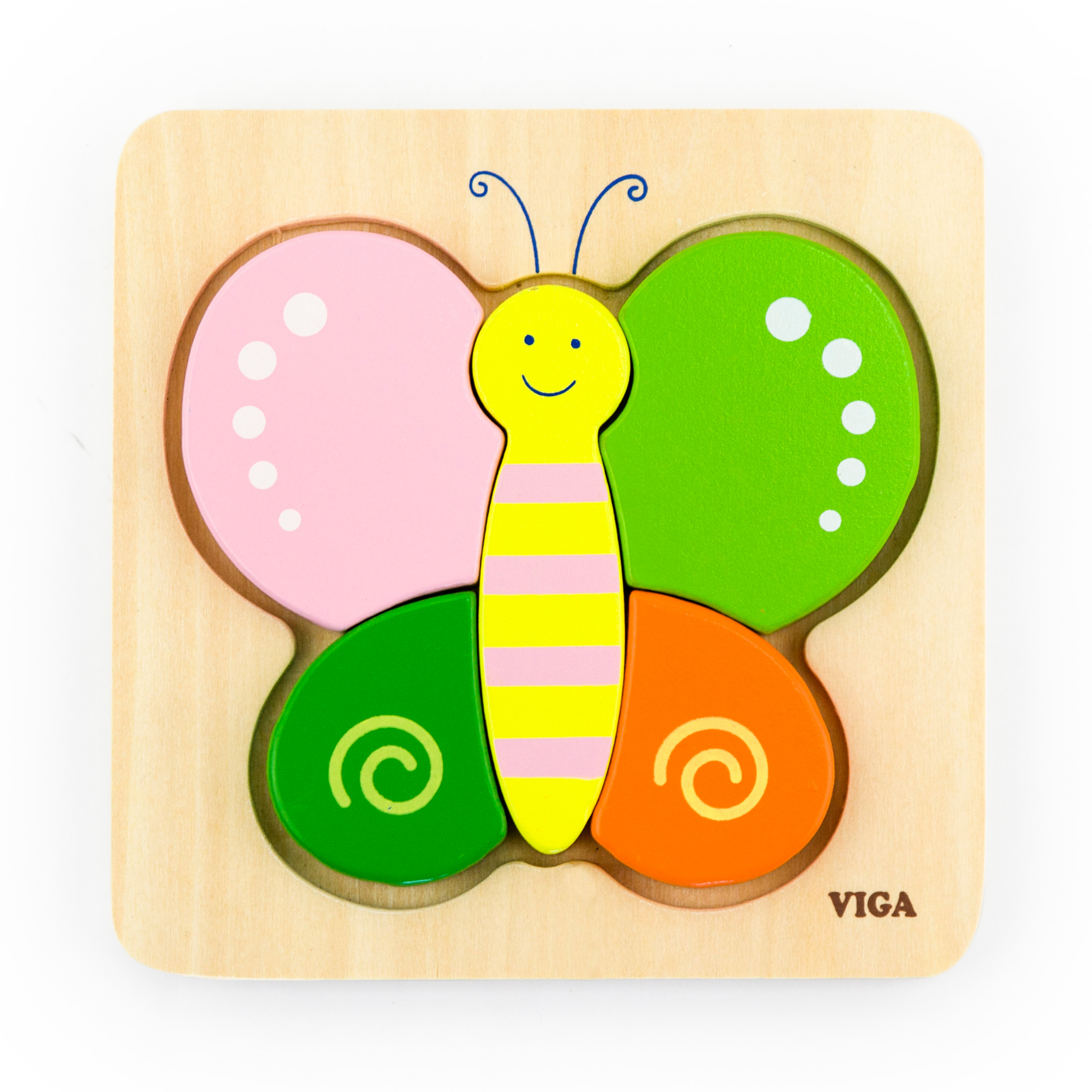 Viga Butterfly, 5 Piece Block Puzzle, Montessori Wooden Toy, Develops Sensory, Cognitive & Fine Motor Skills, Non-Toxic & Eco-friendly Kids Educational Toy, Suitable for Boys and Girls Aged 18M+