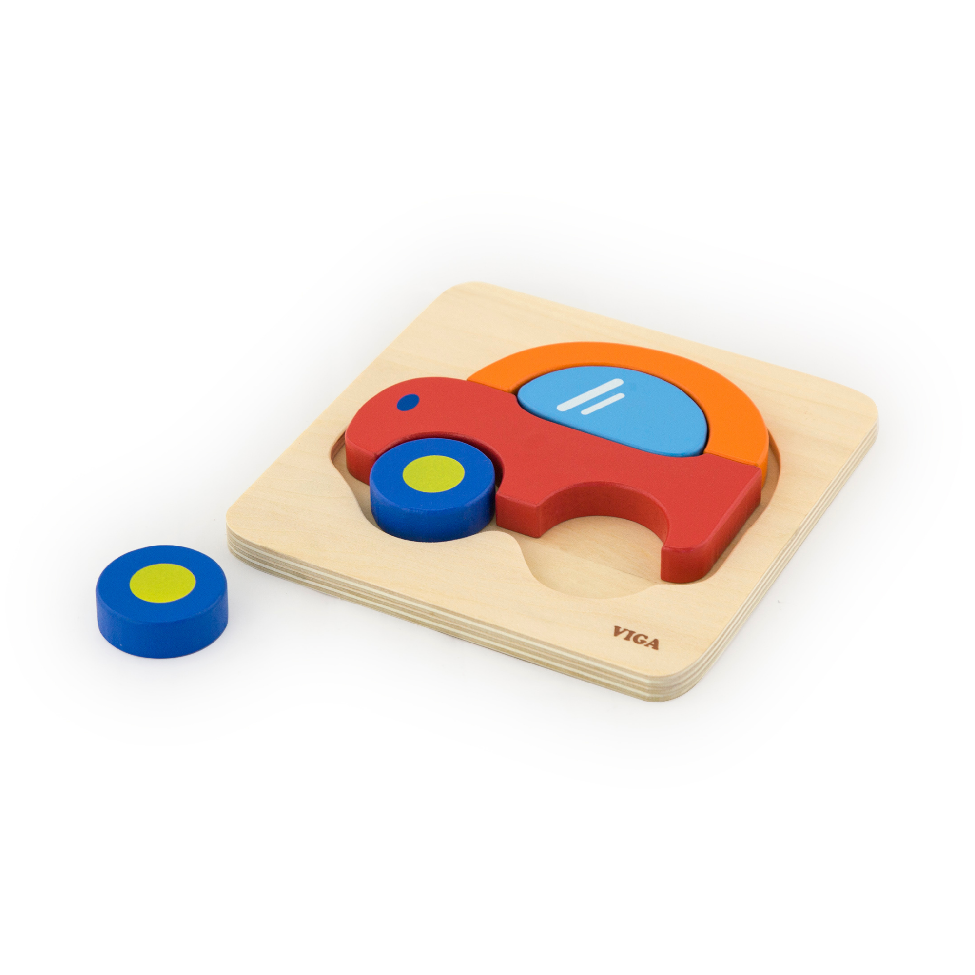 Viga Car, 5 Piece Block Puzzle, Montessori Wooden Toy, Develops Sensory, Cognitive & Fine Motor Skills, Non-Toxic & Eco-friendly Kids Educational Toy, Suitable for Boys and Girls Aged 18M+