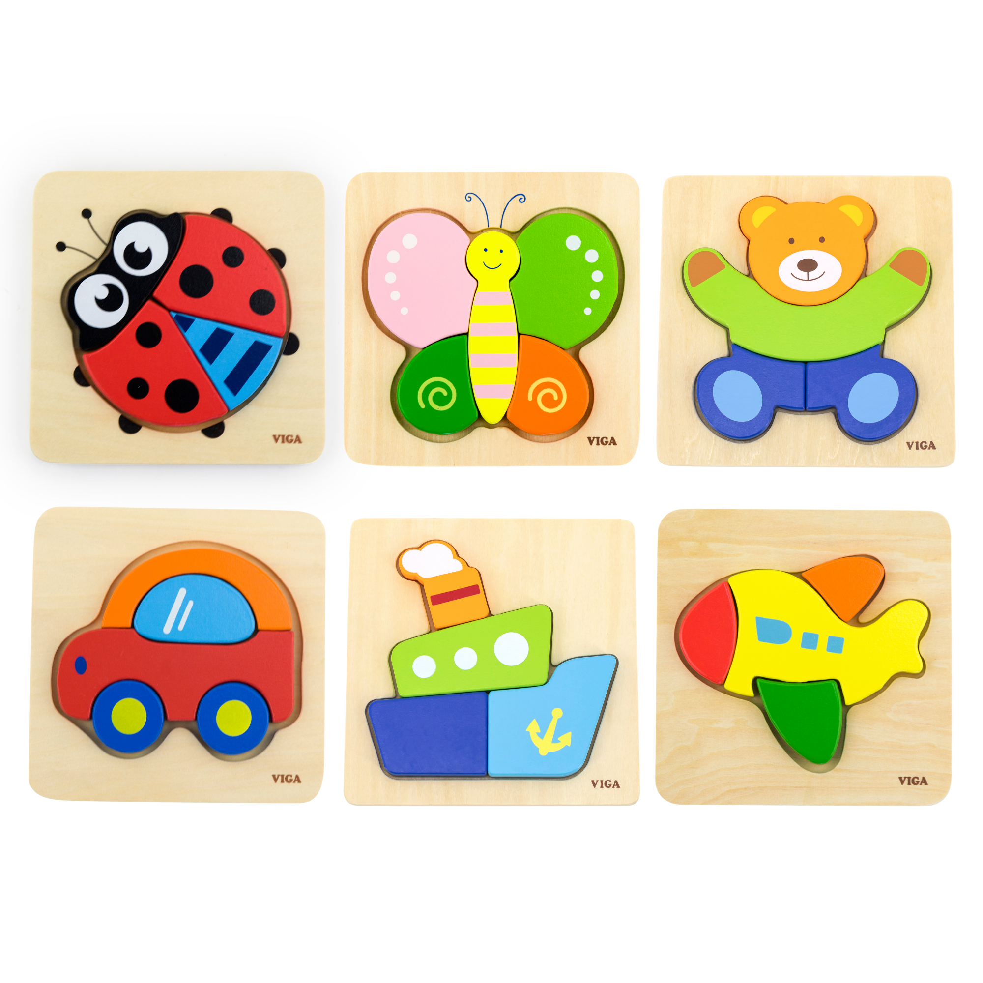 Viga Car, 5 Piece Block Puzzle, Montessori Wooden Toy, Develops Sensory, Cognitive & Fine Motor Skills, Non-Toxic & Eco-friendly Kids Educational Toy, Suitable for Boys and Girls Aged 18M+