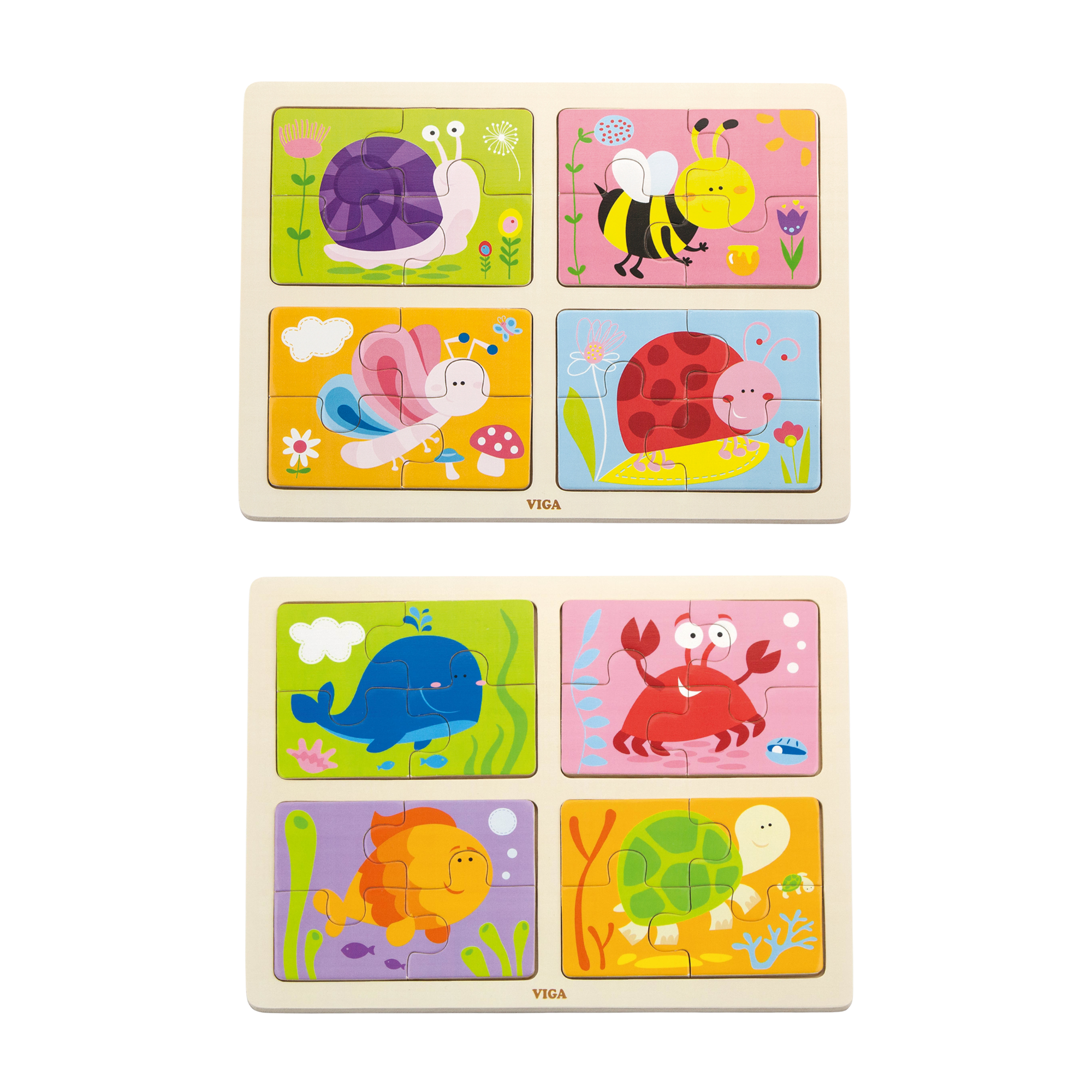 لعبة أحجية فيجا 4 في 1 بحر، مكونة من 16 قطعة، لعبة مونتيسوري خشبية، تنمي المهارات الحسية والإدراكية والحركية الدقيقة، لعبة تعليمية للأطفال غير سامة وصديقة للبيئة، مناسبة للأولاد والبنات من سن 18 شهرًا فما فوق