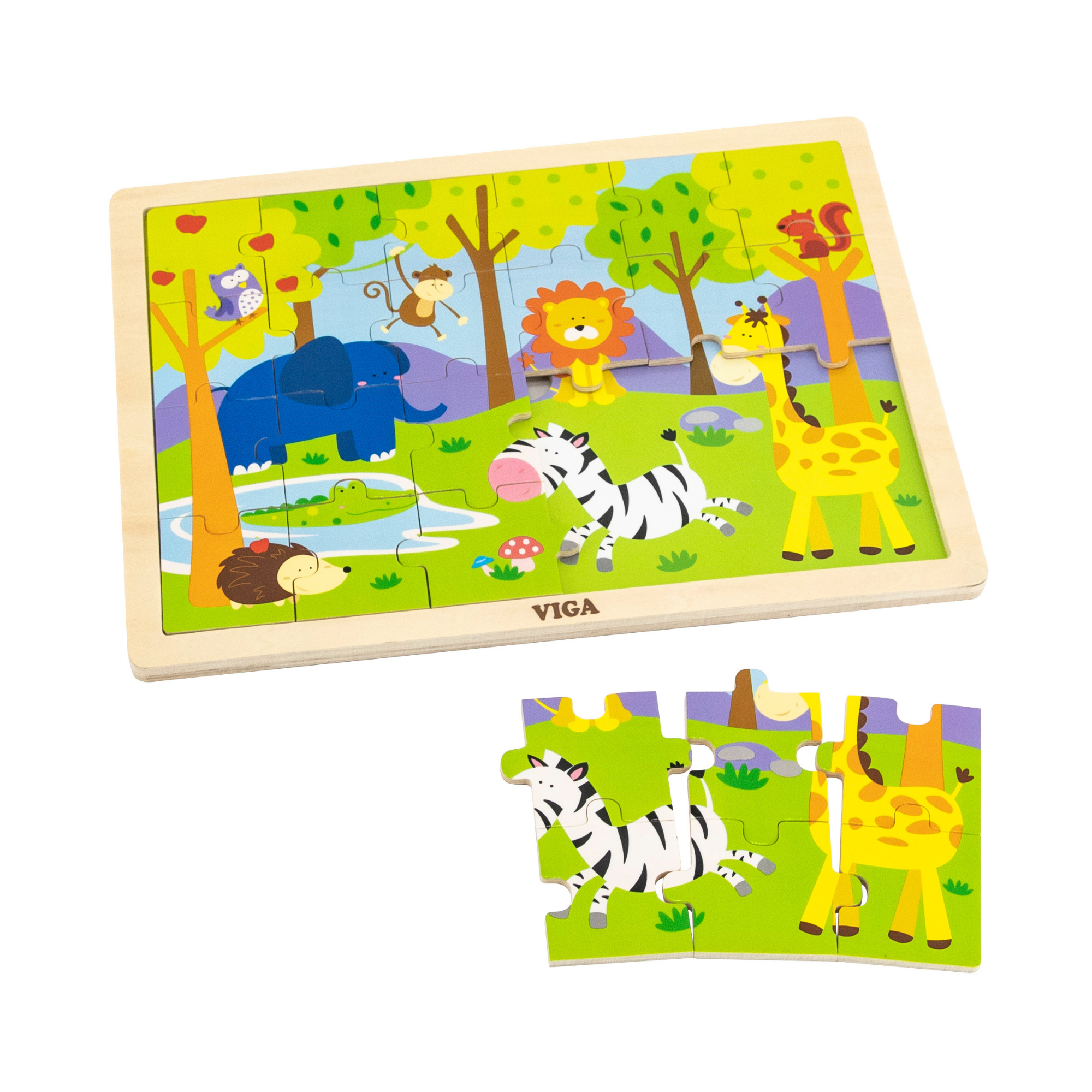فيجا سفاري، أحجية الصور المقطوعة من 24 قطعة، لعبة مونتيسوري الخشبية، تنمي المهارات الحسية والإدراكية والحركية الدقيقة، لعبة تعليمية للأطفال غير سامة وصديقة للبيئة، مناسبة للأولاد والبنات من عمر سنتين فما فوق