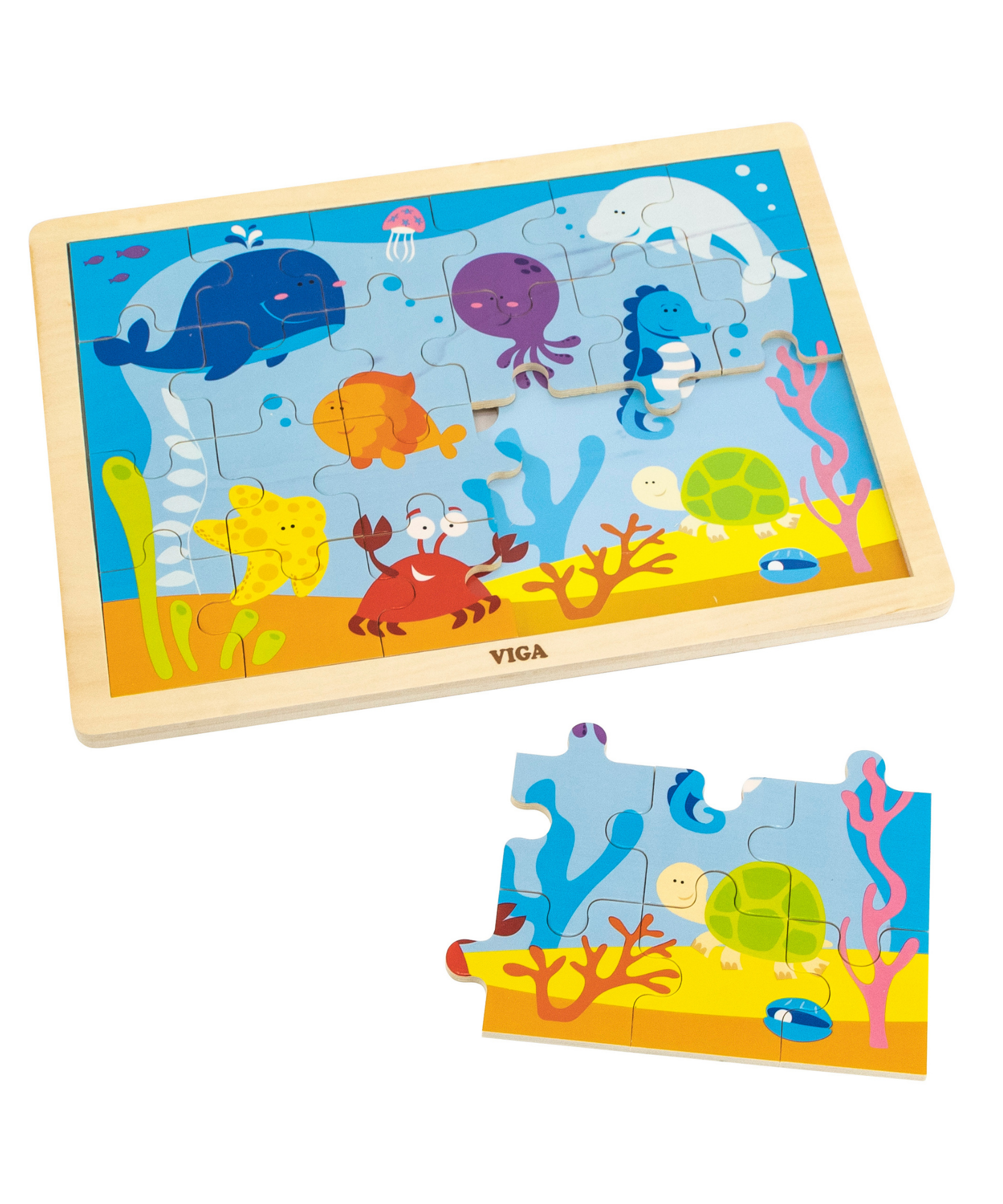 لعبة أحجية الصور المقطوعة فيجا أوشن، 24 قطعة، لعبة مونتيسوري الخشبية، تنمي المهارات الحسية والإدراكية والحركية الدقيقة، لعبة تعليمية للأطفال غير سامة وصديقة للبيئة، مناسبة للأولاد والبنات من عمر سنتين فما فوق