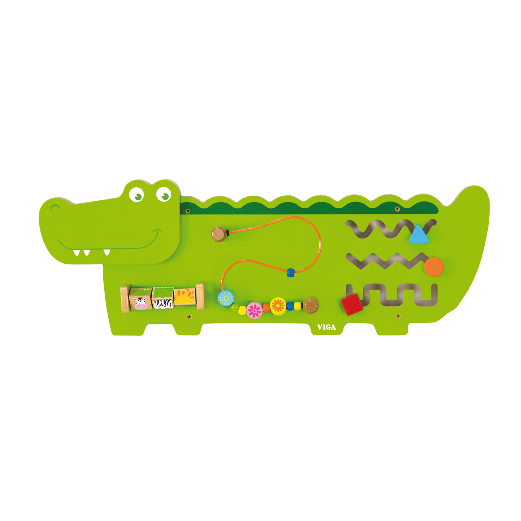 Viga Crocodile Wall Panel, Montessori Wooden Sensory Activity Board, Develops Logic, Hand-Eye Coordination & Motor Skills, Eco-Friendly & Non-Toxic Educational Toy, for Boys & Girls 18M+
