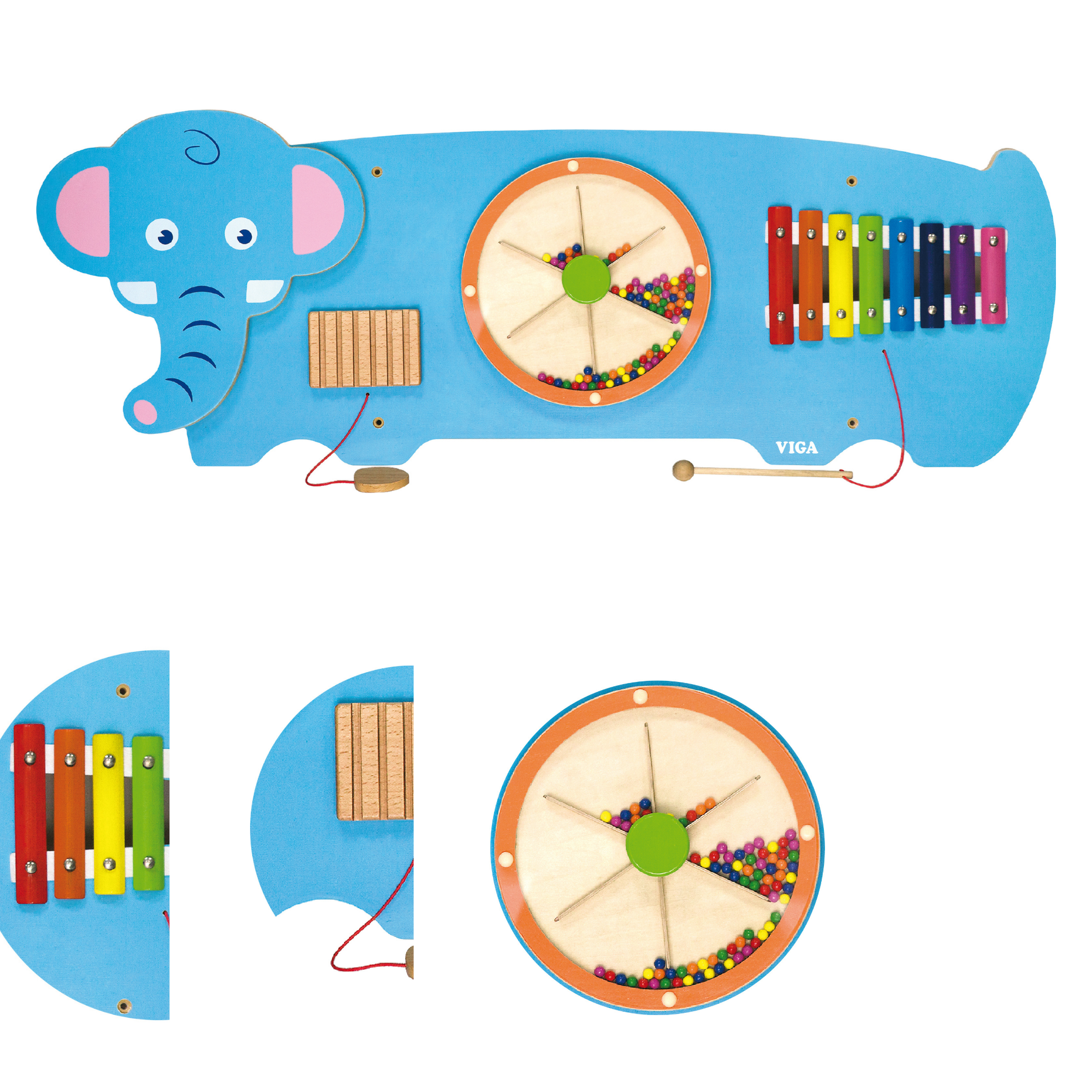Viga Elephant Wall Panel, Montessori Wooden Sensory Activity Board, Develops Logic, Motor Skills & Hand-Eye Coordination, Eco-Friendly & Non-Toxic Educational Toy, for Boys & Girls 18M+