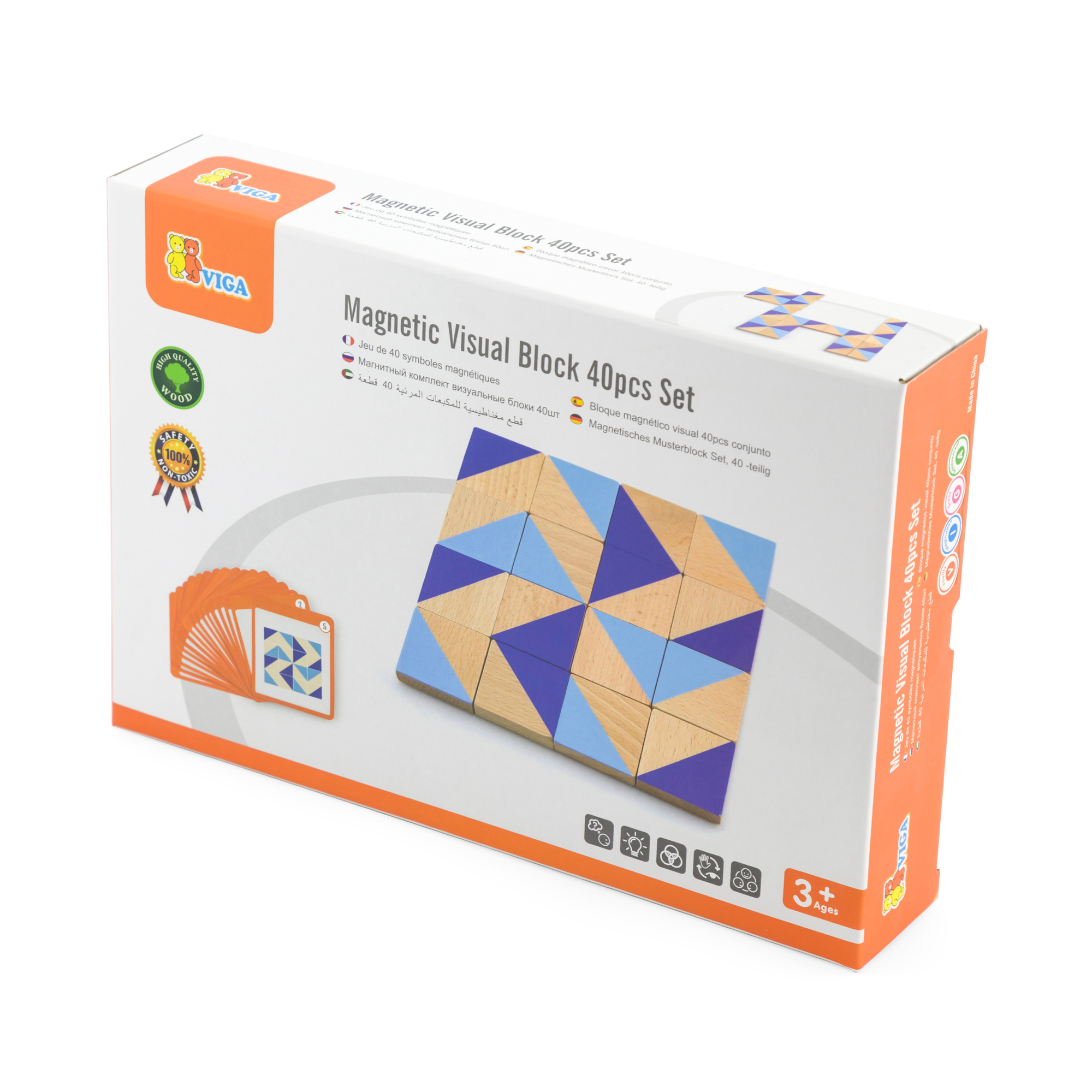 مكعبات فيجا البصرية، 40 قطعة أحجية مغناطيسية، لعبة مونتيسوري الخشبية، تنمي المهارات الحسية والإدراكية والحركية الدقيقة، لعبة تعليمية للأطفال غير سامة وصديقة للبيئة، مناسبة للأطفال من سن 3 سنوات فما فوق