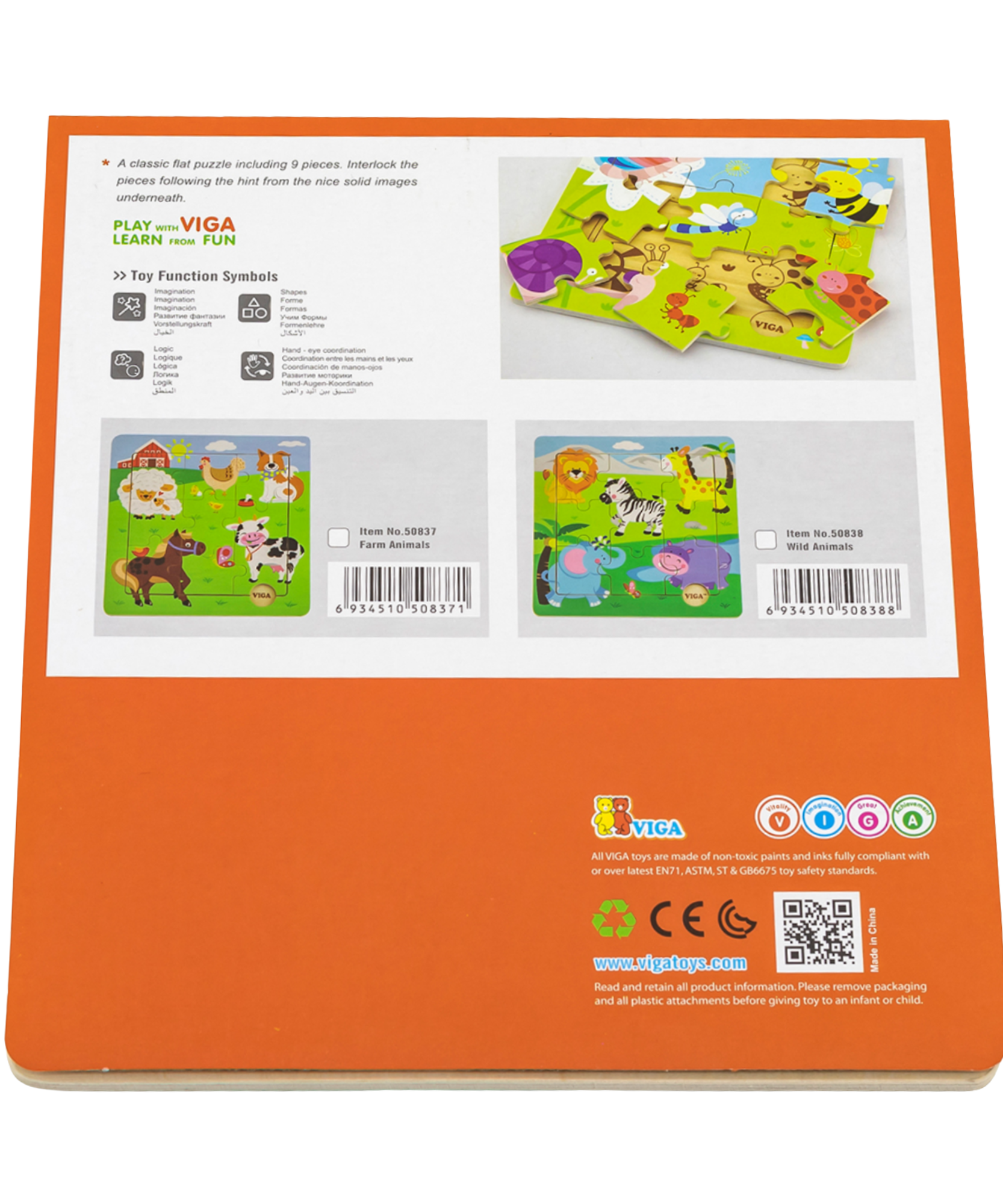 لعبة أحجية الصور المقطوعة من فيجا فارم أنيملز، مكونة من 9 قطع، لعبة مونتيسوري الخشبية، تُنمّي المهارات الحسية والإدراكية والحركية الدقيقة، لعبة تعليمية للأطفال غير سامة وصديقة للبيئة، مناسبة للأولاد والبنات من عمر 18 شهرًا فما فوق