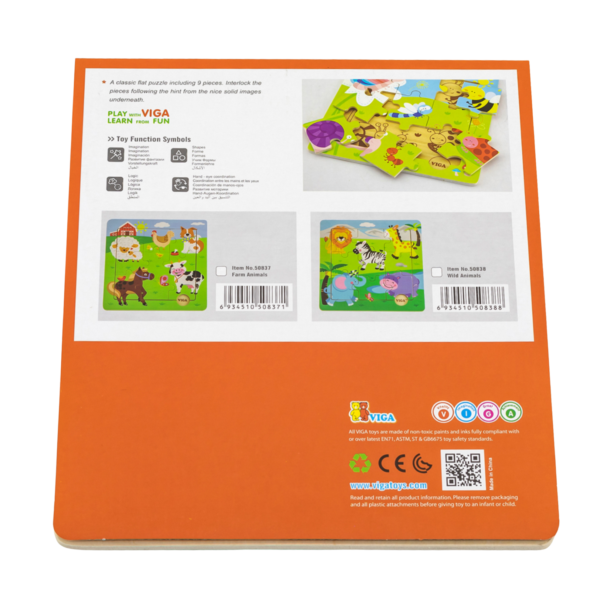 لعبة أحجية الصور المقطوعة من فيجا فارم أنيملز، مكونة من 9 قطع، لعبة مونتيسوري الخشبية، تُنمّي المهارات الحسية والإدراكية والحركية الدقيقة، لعبة تعليمية للأطفال غير سامة وصديقة للبيئة، مناسبة للأولاد والبنات من عمر 18 شهرًا فما فوق