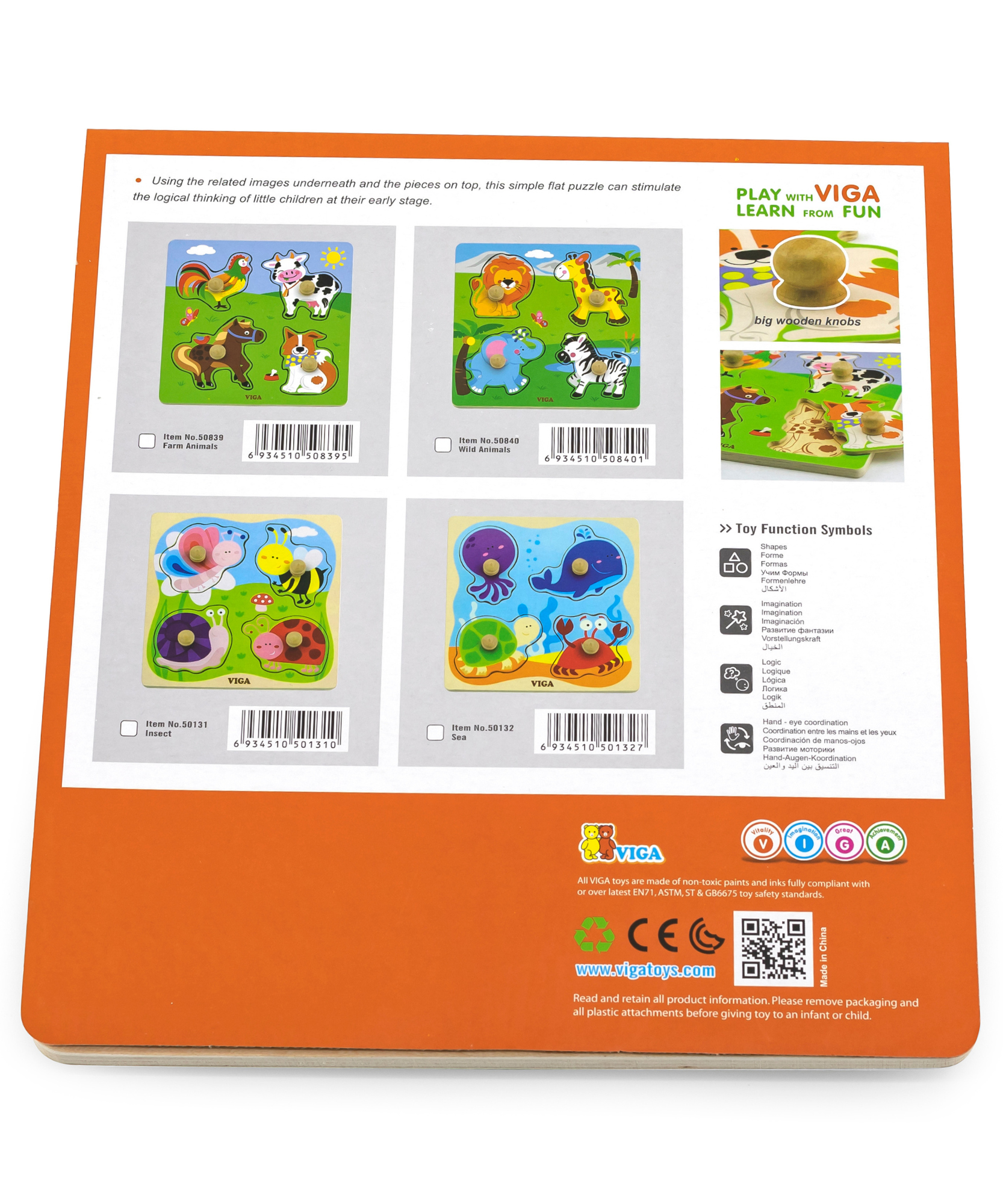 لعبة أحجية حيوانات المزرعة من فيجا، مكونة من 4 قطع، لعبة مونتيسوري الخشبية، تُنمّي المهارات الحسية والإدراكية والحركية الدقيقة، لعبة تعليمية للأطفال غير سامة وصديقة للبيئة، مناسبة للأولاد والبنات من عمر 12 شهرًا فما فوق