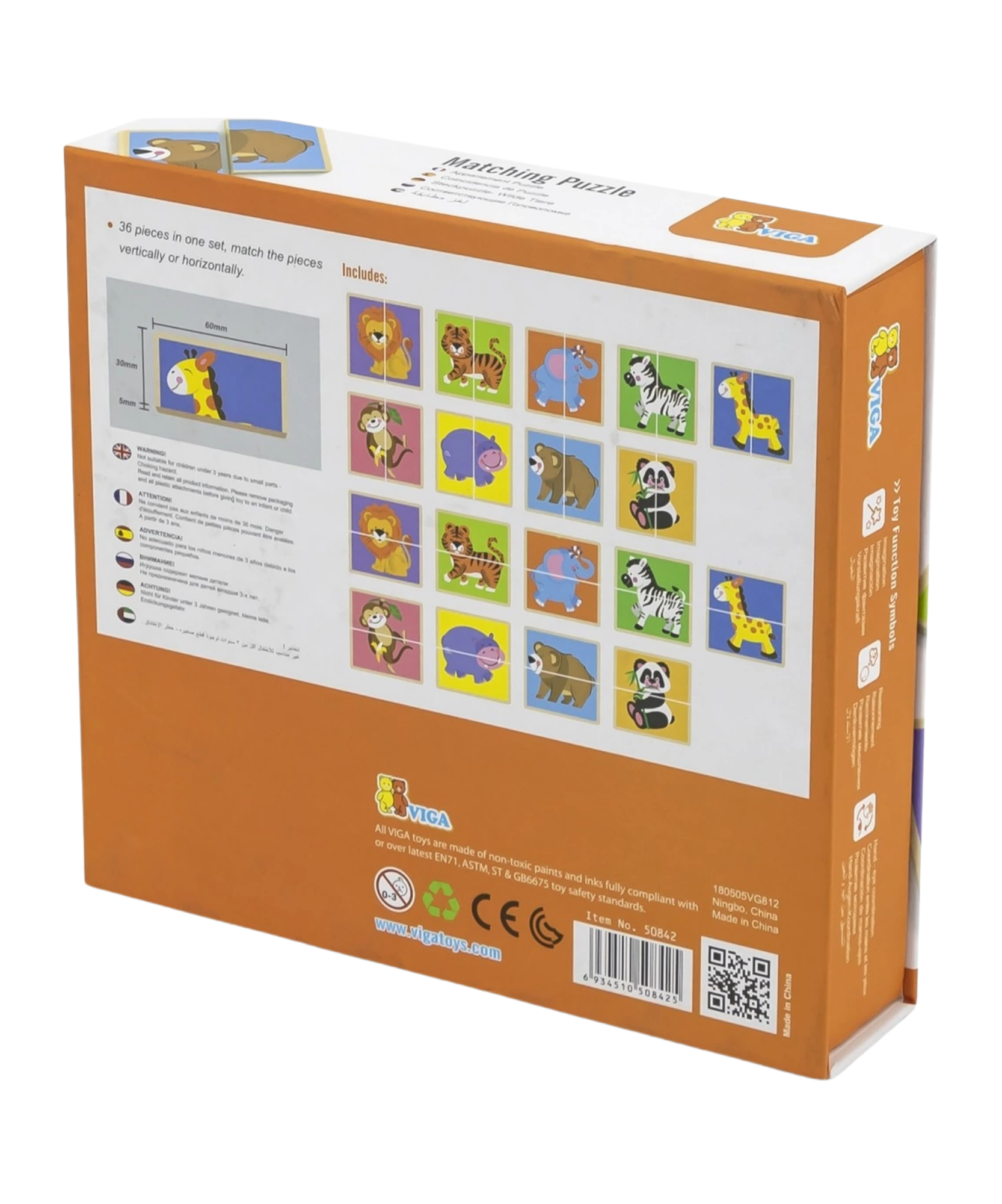 لعبة أحجية فيجا وايلد أنيملز، 36 قطعة، لعبة مونتيسوري الخشبية، تُنمّي المهارات الحسية والإدراكية والحركية الدقيقة، غير سامة وصديقة للبيئة، مناسبة للأطفال من سن 3 سنوات فما فوق