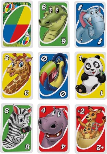 Mattel Games UNO Junior Card Game for Kids with Simple Rules, Levels of Play and Animal Matching for 2-4 Players