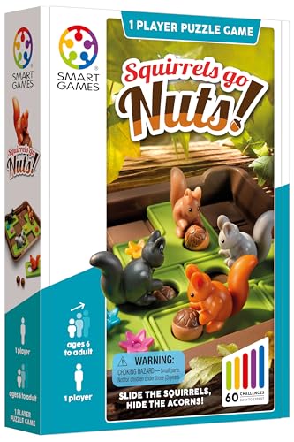 SmartGames Squirrels Go Nuts!, Fun IQ Brain Teaser Puzzle, Cognitive Development STEM Toy with 60+ Challenges, Travel Friendly Tabletop Educational Matching Puzzle Game, Suitable for Children Above 6+