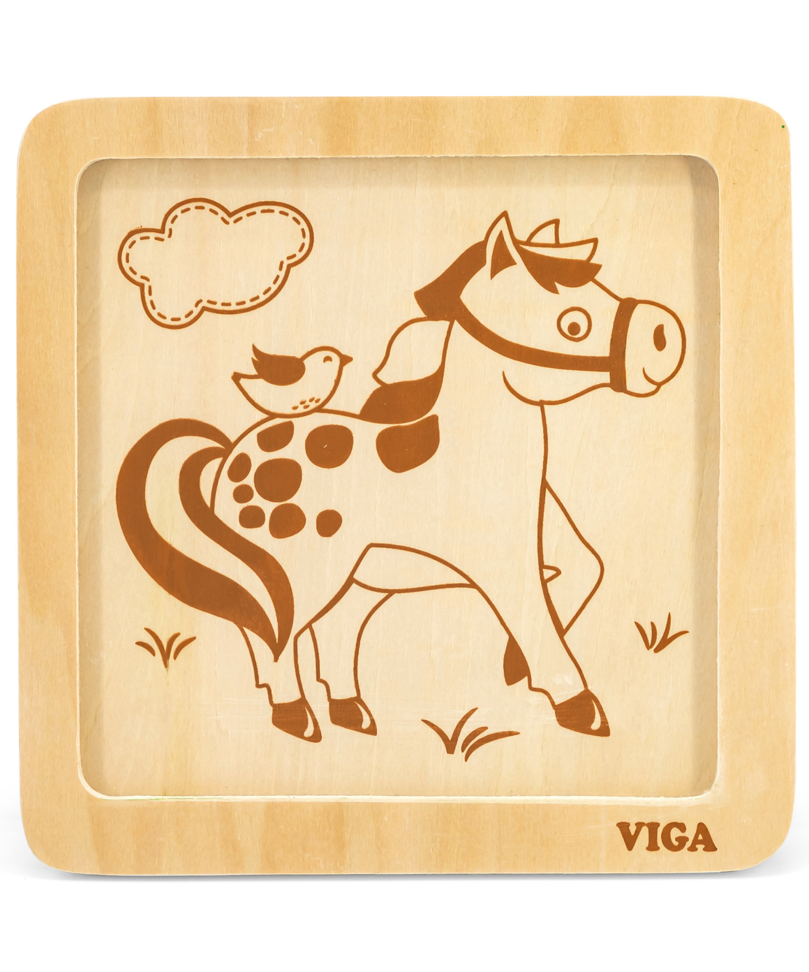 Viga Horse, 4 Piece Block Puzzle, Montessori Wooden Toy, Develops Sensory, Cognitive & Fine Motor Skills, Non-Toxic & Eco-friendly Kids Educational Toy, Suitable for Boys and Girls Aged 12M+