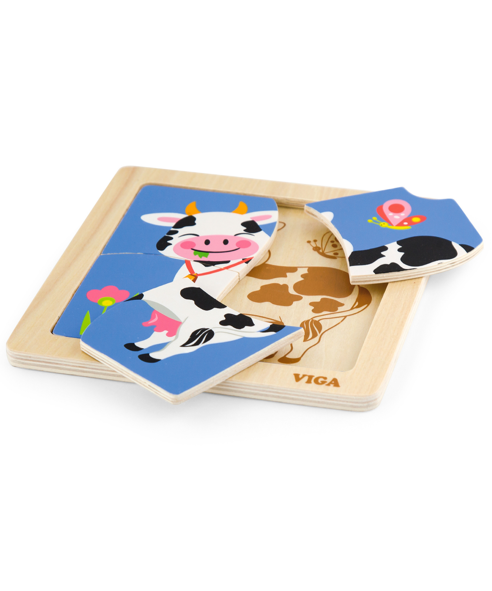 Viga Cow, 4 Piece Block Puzzle, Montessori Wooden Toy, Develops Sensory, Cognitive & Fine Motor Skills, Non-Toxic & Eco-friendly Kids Educational Toy, Suitable for Boys and Girls Aged 12M+