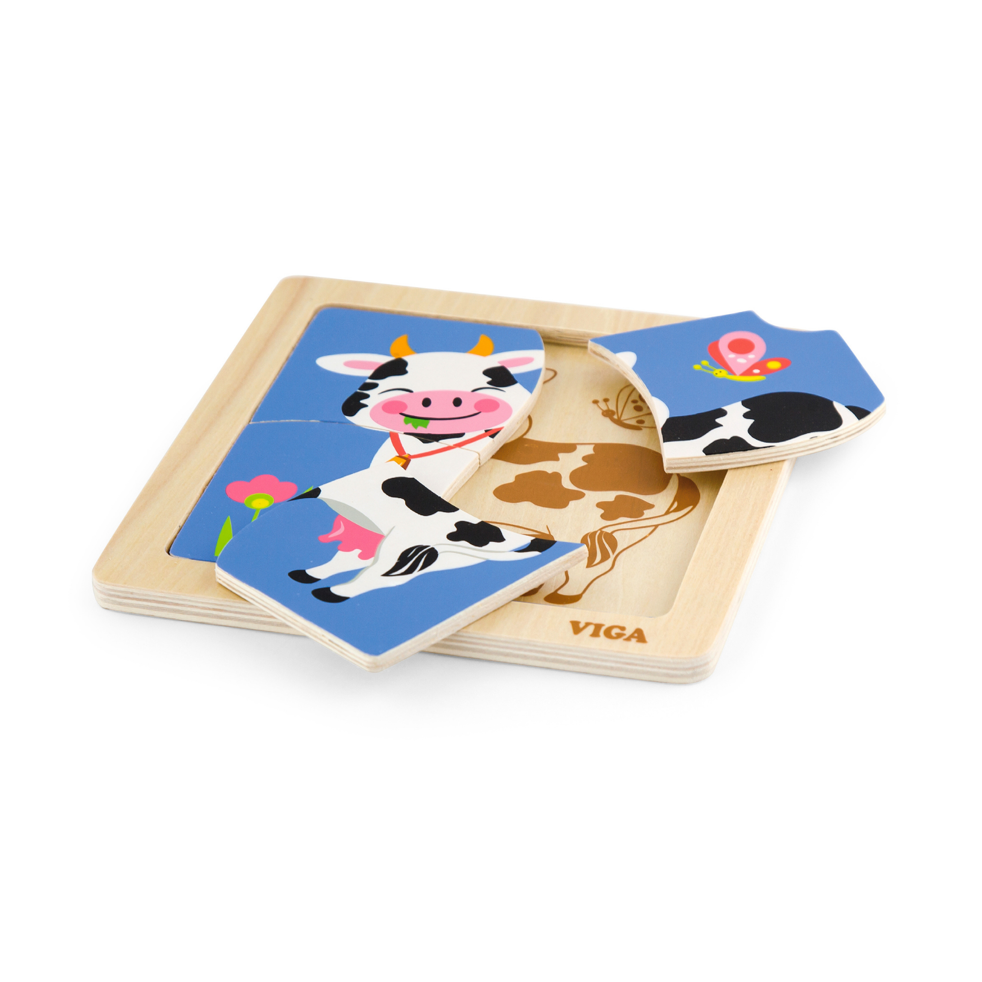 Viga Cow, 4 Piece Block Puzzle, Montessori Wooden Toy, Develops Sensory, Cognitive & Fine Motor Skills, Non-Toxic & Eco-friendly Kids Educational Toy, Suitable for Boys and Girls Aged 12M+