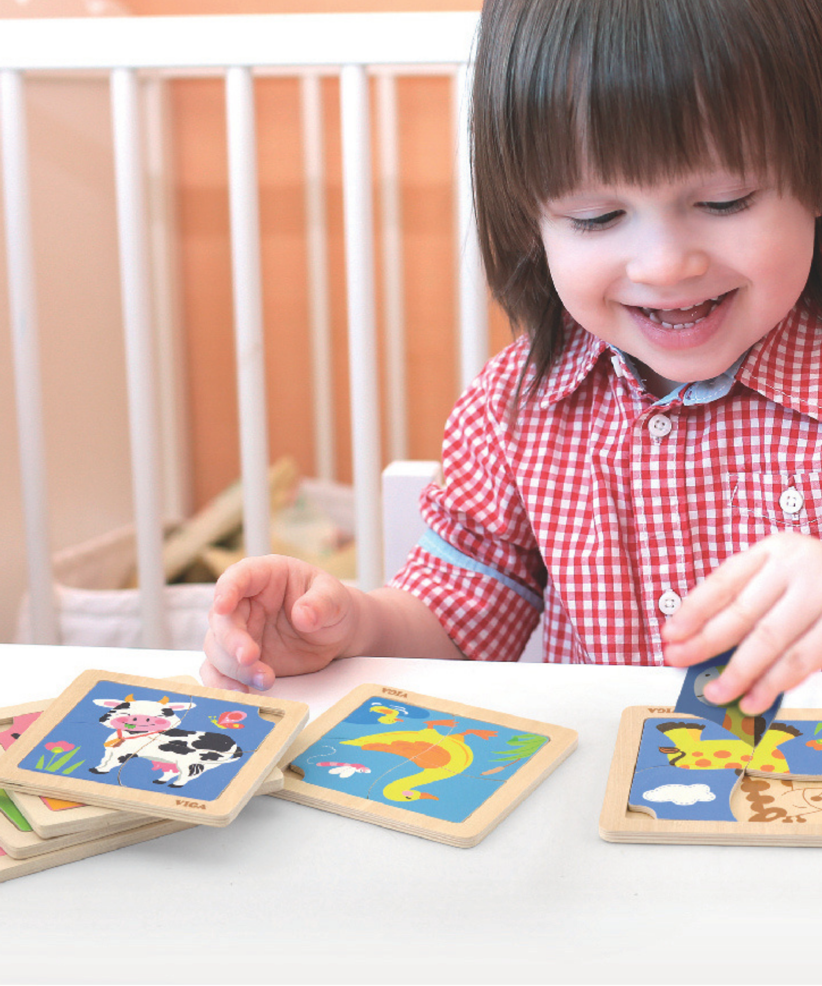 Viga Cow, 4 Piece Block Puzzle, Montessori Wooden Toy, Develops Sensory, Cognitive & Fine Motor Skills, Non-Toxic & Eco-friendly Kids Educational Toy, Suitable for Boys and Girls Aged 12M+