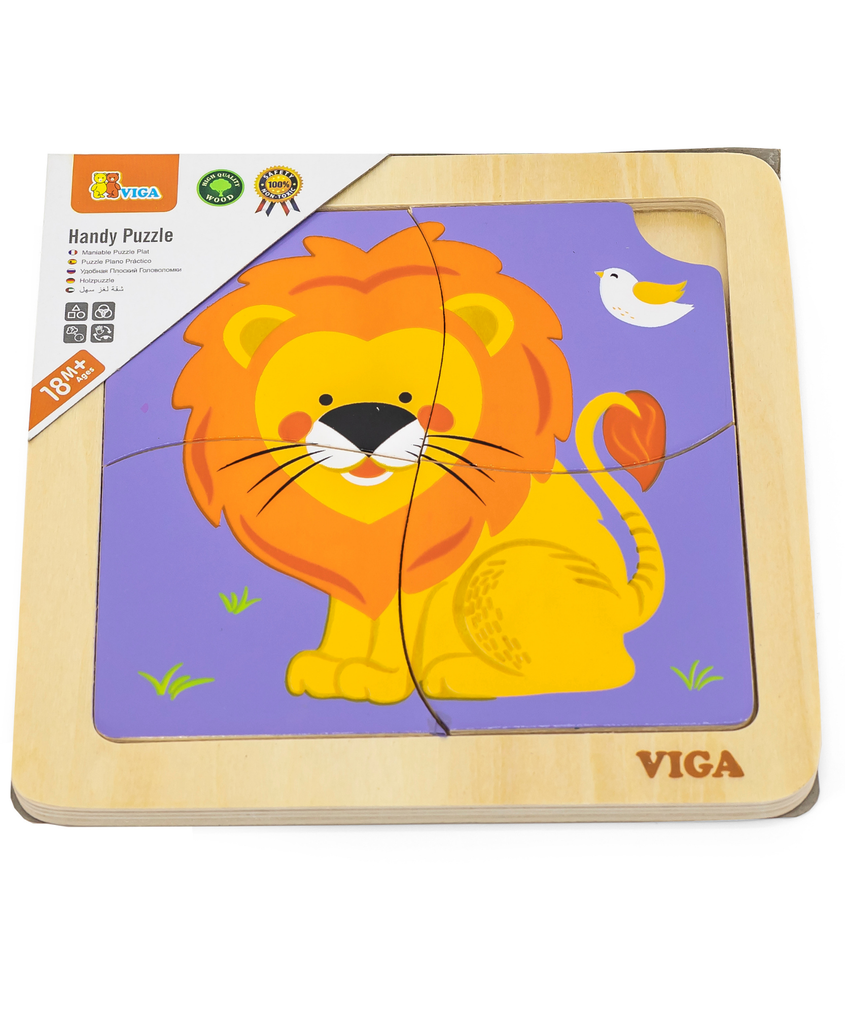 لعبة فيجا ليون، أحجية مكعبات من 4 قطع، لعبة مونتيسوري الخشبية، تنمي المهارات الحسية والإدراكية والحركية الدقيقة، لعبة تعليمية للأطفال غير سامة وصديقة للبيئة، مناسبة للأولاد والبنات من سن 12 شهرًا فما فوق