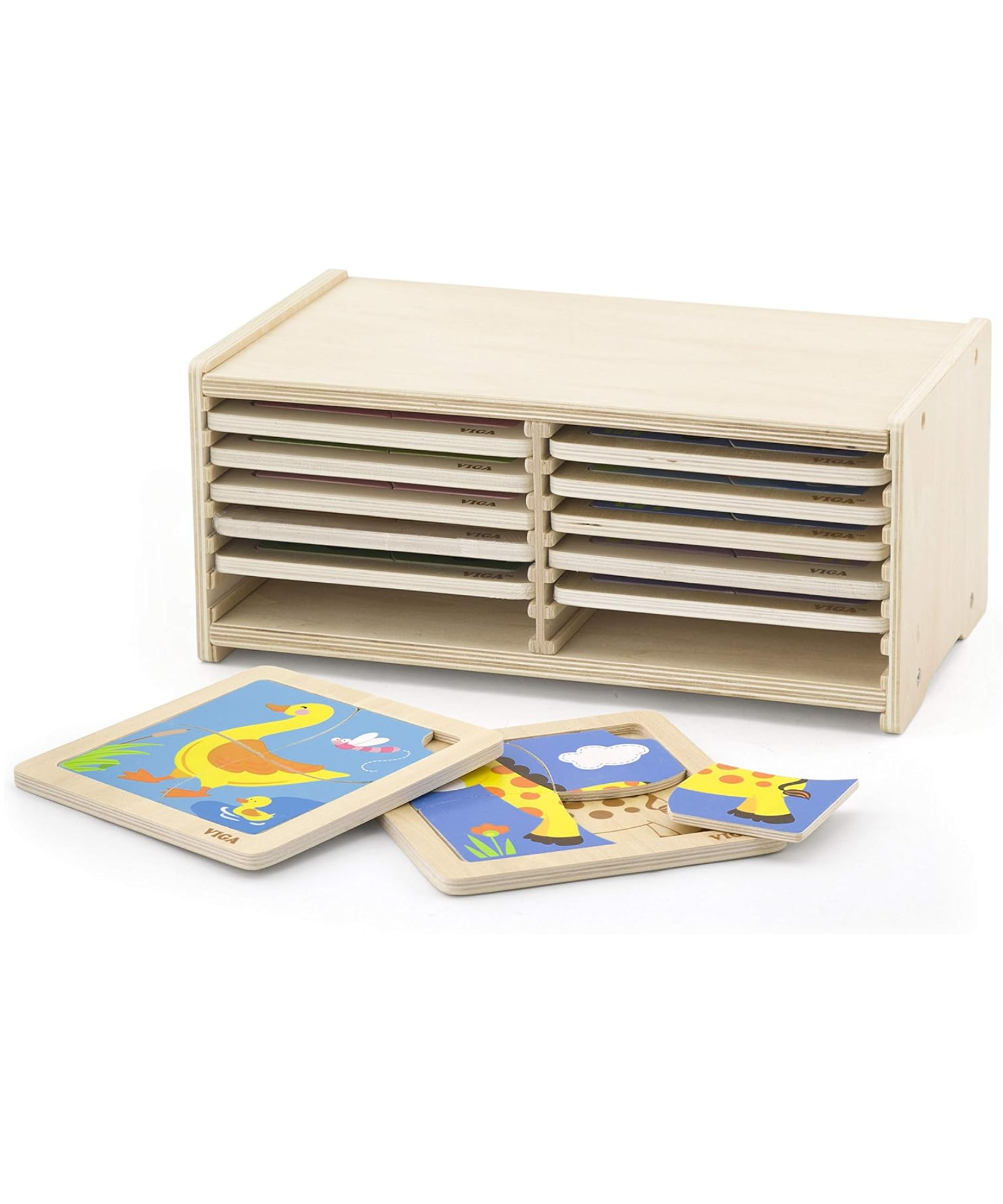 مجموعة فيجا من 12 قطعة أحجية مكعبات من 4 قطع، لعبة مونتيسوري الخشبية، تنمي المهارات الحسية والإدراكية والحركية الدقيقة، لعبة تعليمية للأطفال غير سامة وصديقة للبيئة، مناسبة للأولاد والبنات من سن 18 شهرًا فما فوق