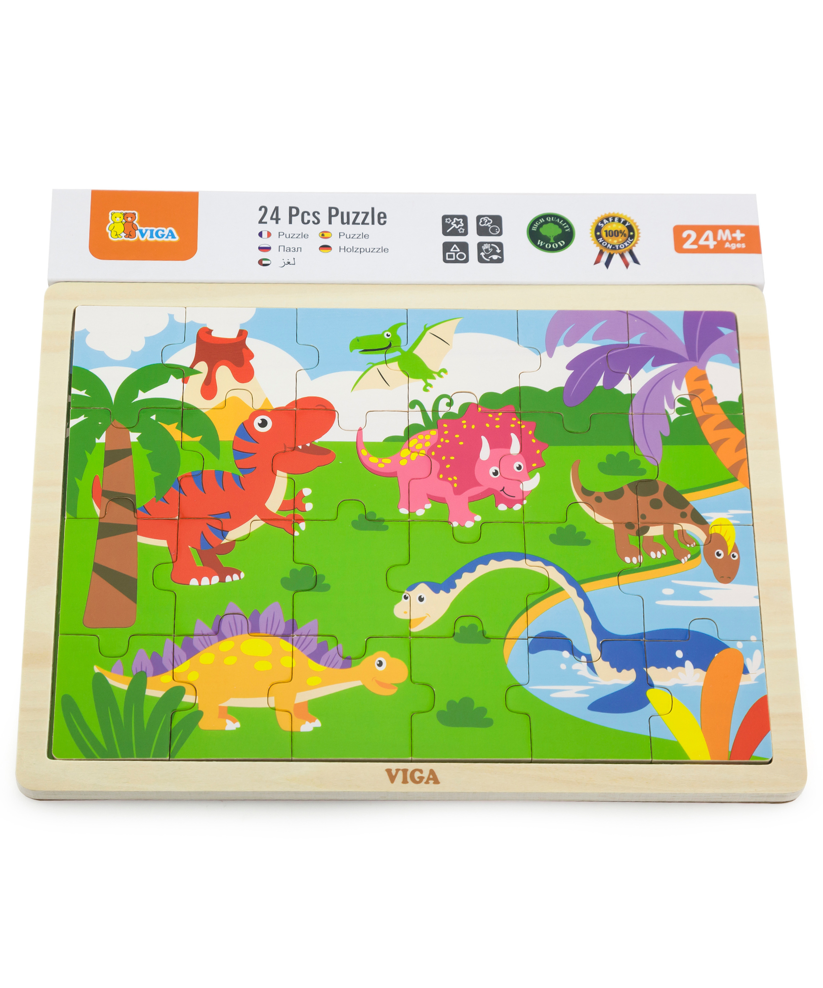 لعبة أحجية الصور المقطوعة من فيجا ديناصورات، مكونة من 24 قطعة، لعبة مونتيسوري الخشبية، تنمي المهارات الحسية والإدراكية والحركية الدقيقة، لعبة تعليمية للأطفال غير سامة وصديقة للبيئة، مناسبة للأولاد والبنات من عمر سنتين فما فوق