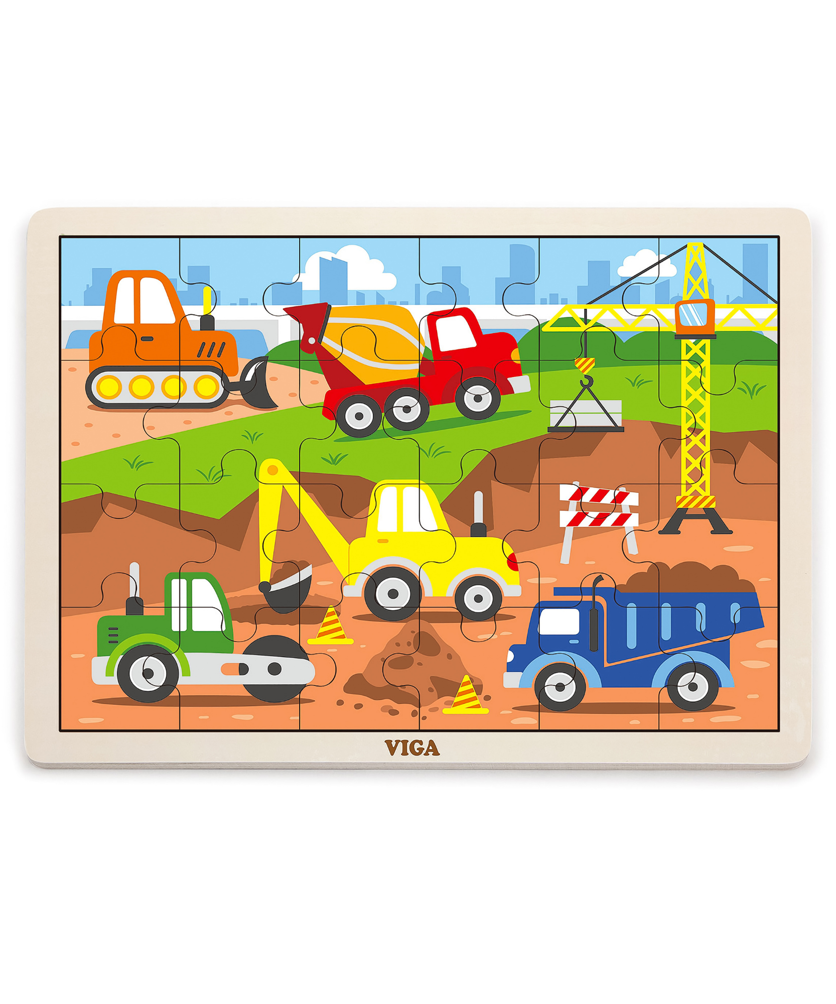 مركبات البناء فيجا، أحجية الصور المقطوعة من 24 قطعة، لعبة مونتيسوري الخشبية، تنمي المهارات الحسية والإدراكية والحركية الدقيقة، لعبة تعليمية للأطفال غير سامة وصديقة للبيئة، مناسبة للأطفال من عمر سنتين فما فوق