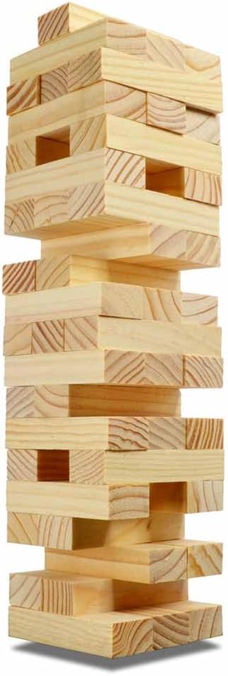 Ambassador Merchant Classic Wood Tumblin Tower, 48 Wood Blocks, Cardboard Insert, Gold Foil Gift Box, Multi Player, Family+