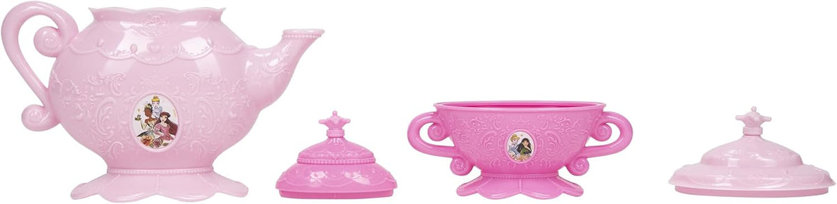 Disney Princess 26-Piece Toy Dinnerware Set, Multicolor Pretend Play Tea Set with Plates, Cups, Spoons, Forks, Knives, Teapot, Sugar Bowl and Creamer, Kids 3+