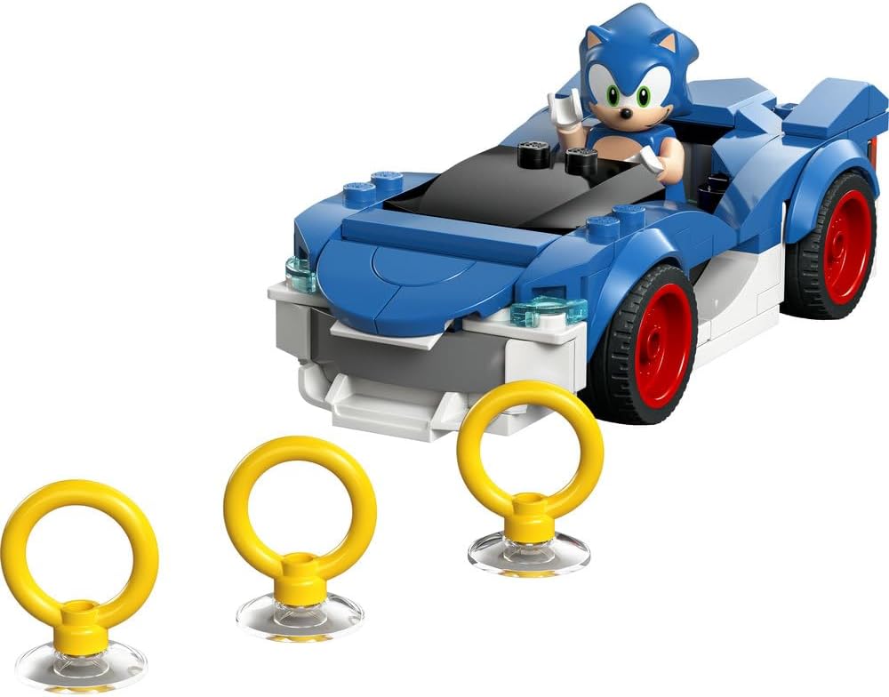 LEGO Sonic the Hedgehog: Sonic : Speedster Lightning - Race Car Toy w/a Minifigure, Chaos Emerald & 3 Gold Rings - Gaming Gift for 7+ Year Old Boys & Girls - 77117