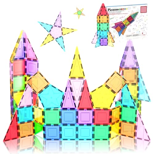 PicassoTiles 32 Piece Magnetic Building Block Rocket Booster Theme Set Magnet Construction Toy Educational Kit Engineering STEM Learning Playset Child Brain Development Stacking Blocks Playboard PT32