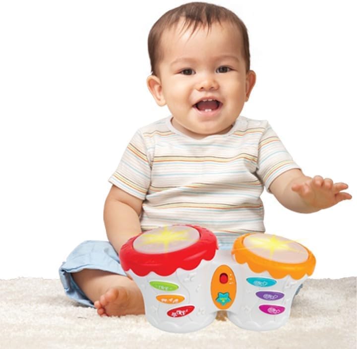 Winfun Groovy Baby Bongo Interactive Toy, Soft Touch Light Up Baby Drum, Rhythms Drum Sounds Animal Sound Effects, Musical Sensory Toy for Babies 6 Months+