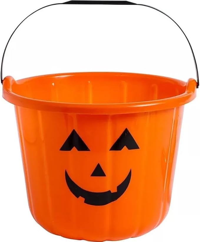 amscan Creepy Orange Jack-o'-Lantern Plastic Treat Bucket - 7" (1 Pc.) - Durable & Spacious Halloween Candy Pail - Perfect for Trick-or-Treat Fun & Festivities