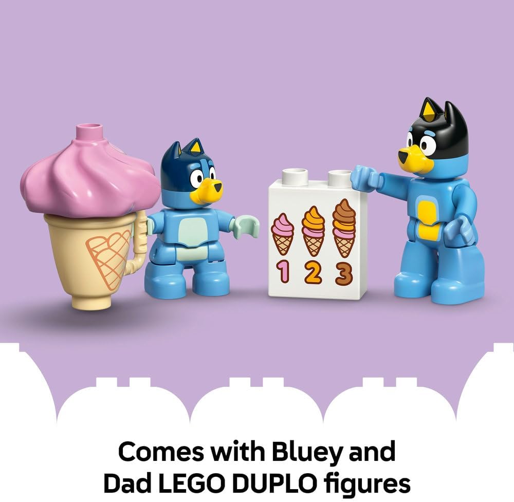 LEGO DUPLO Bluey Ice Cream Trip Toddler Toy with Vehicle Ice Cream Stand and 2 Figures including Bandit Gift for 2+ Year Old Girls and Boys 10458
