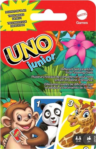 Mattel Games UNO Junior Card Game for Kids with Simple Rules, Levels of Play and Animal Matching for 2-4 Players
