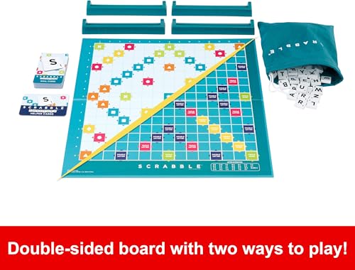 Scrabble Board Game, Family Word Game with Two Ways to Play, includes 50 Goal Cards that Teach Scrabble Basics for 2-4 Players