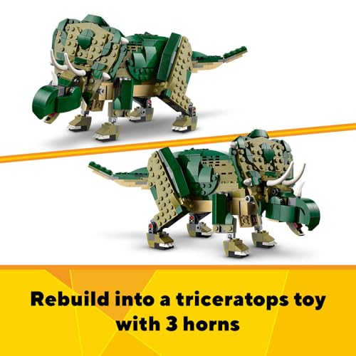 LEGO Creator 3in1 T. rex to Triceratops to Pterodactyl Toys, Dinosaur Figures for 9 Plus Year Old Boys & Girls, Posable Dino Toy Model Building Set, Birthday Gift Idea for Kids 31151