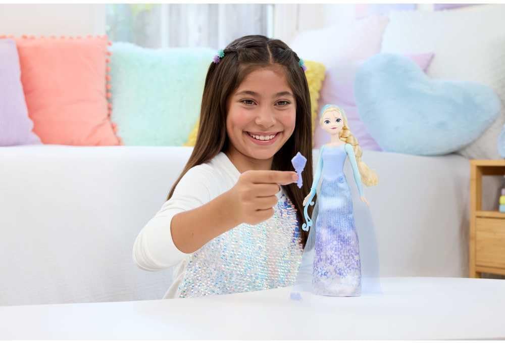 Mattel Disney Frozen Elsa Fashion Doll Set Spin & Reveal with 11 Surprises Including 5 Accessories, 5 Stickers and a Play Scene Inspired by Disney Movie JBG59