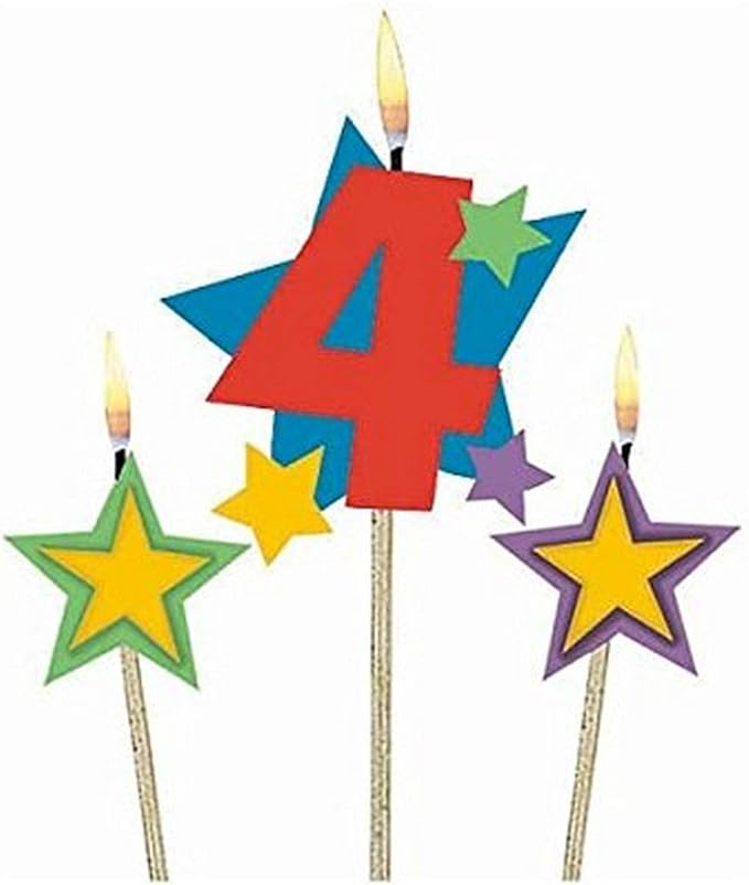 Amscan #4 Decorative Birthday Candle & Star Candles | Party Supply | 3 pieces