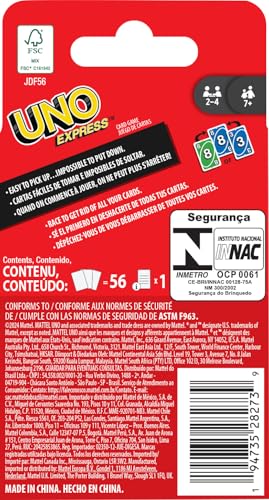 UNO Express™ Card Game for Game Night, 2 to 6 Players, Travel Games