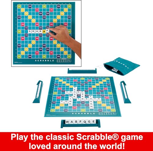 Scrabble Board Game, Family Word Game with Two Ways to Play, includes 50 Goal Cards that Teach Scrabble Basics for 2-4 Players