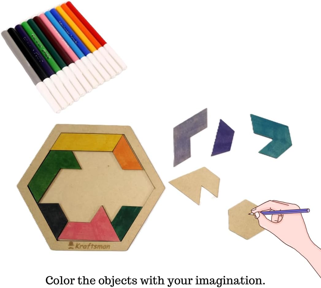 Color Your Own Hexagram Puzzle Craft Kit with Sketch and Color Markers Portable DIY Brain Teaser for Kids Ages 4+