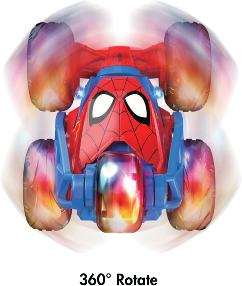 Marvel Spider-Man Remote Control Storm Spinner, 5-Wheel RC Stunt Car with 360 Degree Rotation, 2.4GHz Full Function Toy for Children, High-Action Stunts, Age 3+